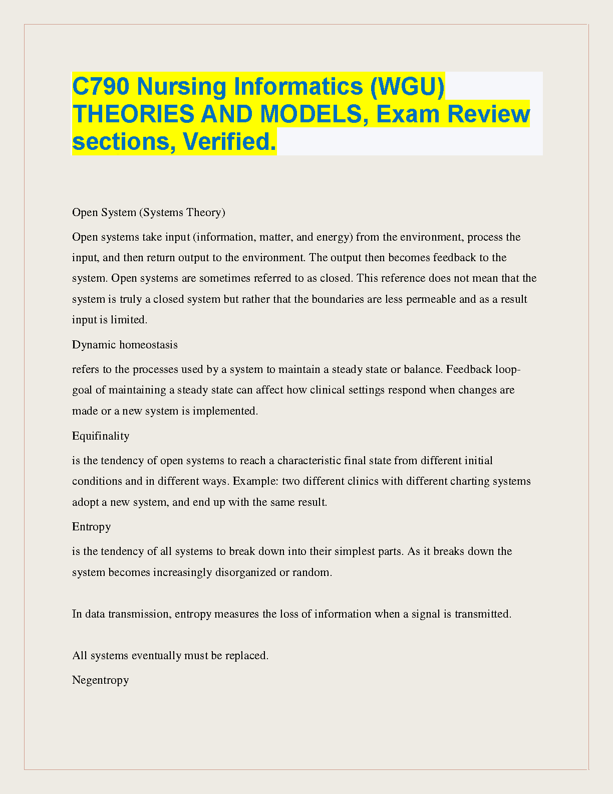 WGU C790 Nursing Informatics Exam Study Guide 2024/25