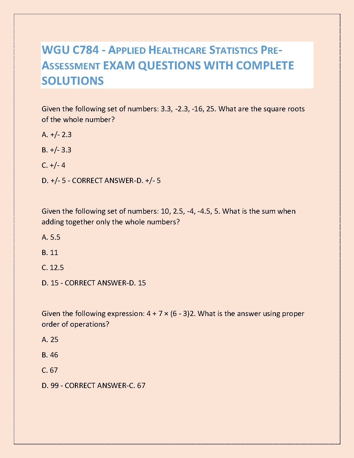 WGU C784 Applied Healthcare Statistics Answers
