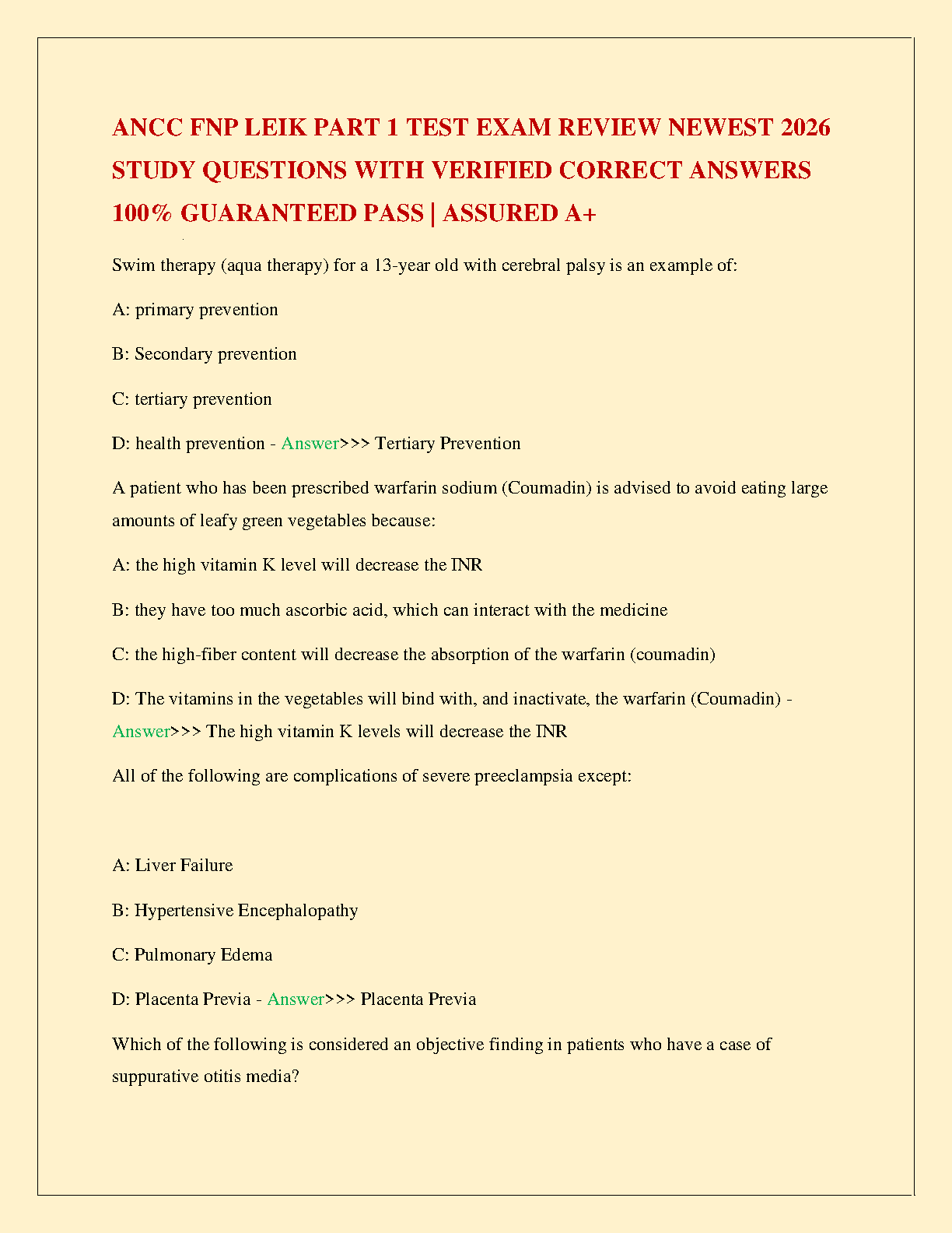 ANCC FNP Part 1 Test Bank 2026: Exam Review Questions & Answers
