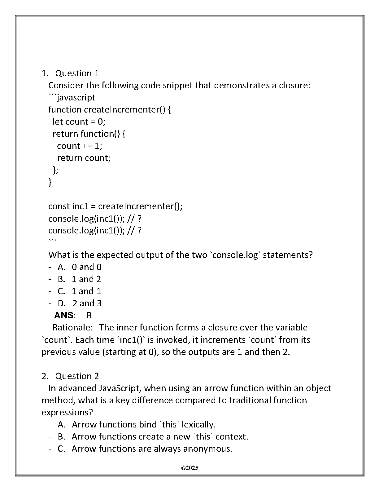 WGU JSIT 3151 JavaScript Test Bank 2025