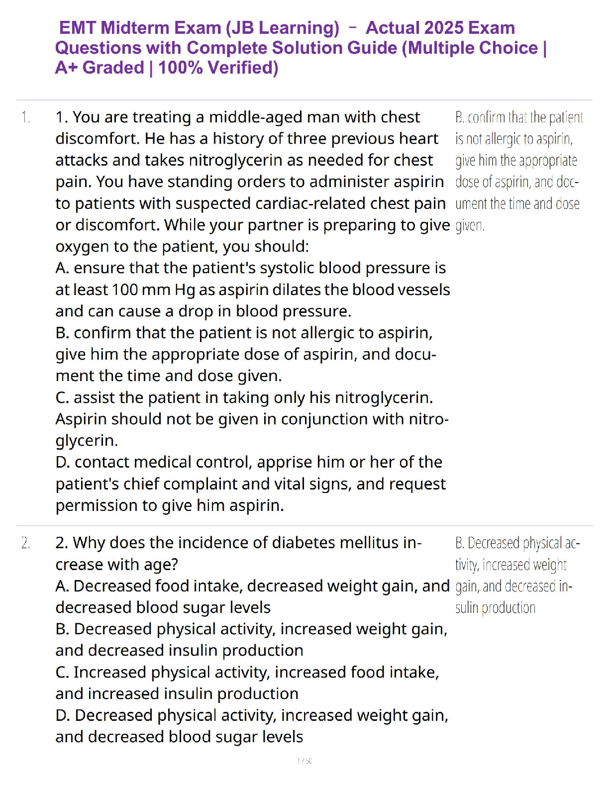 EMT Midterm Test Bank: Emergency Care 12th Ed Solutions