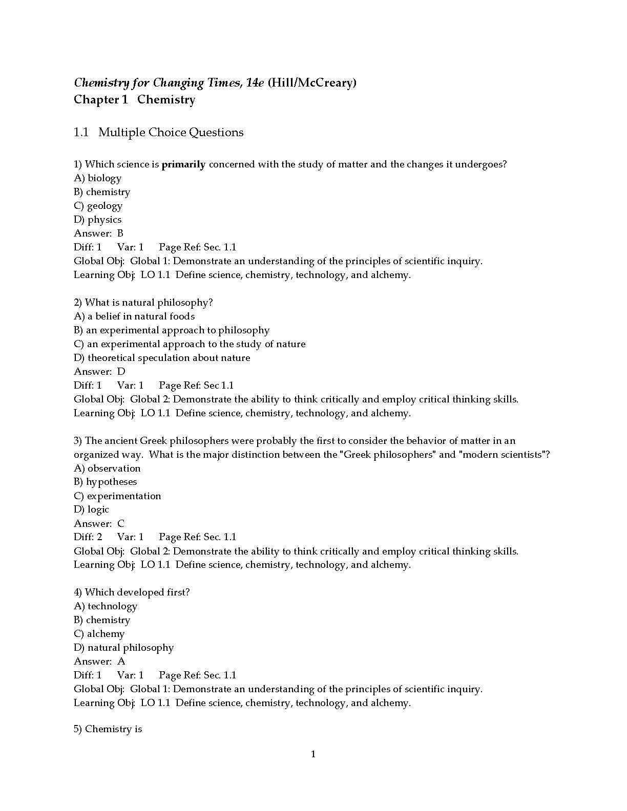 Chemistry For Changing Times 14th Edition TEST BANK