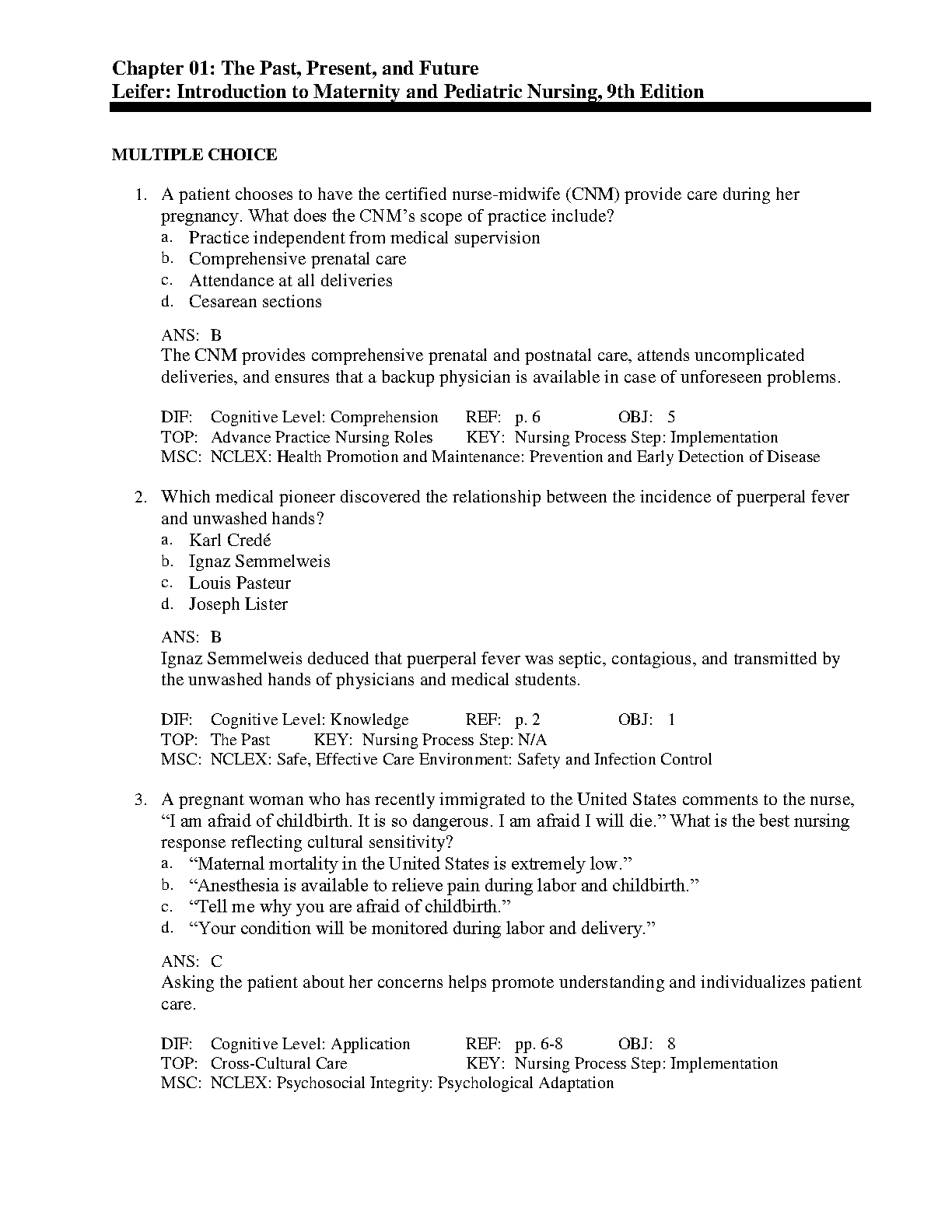Leifer Maternity & Pediatrics Test Bank Ch 1-34 2026