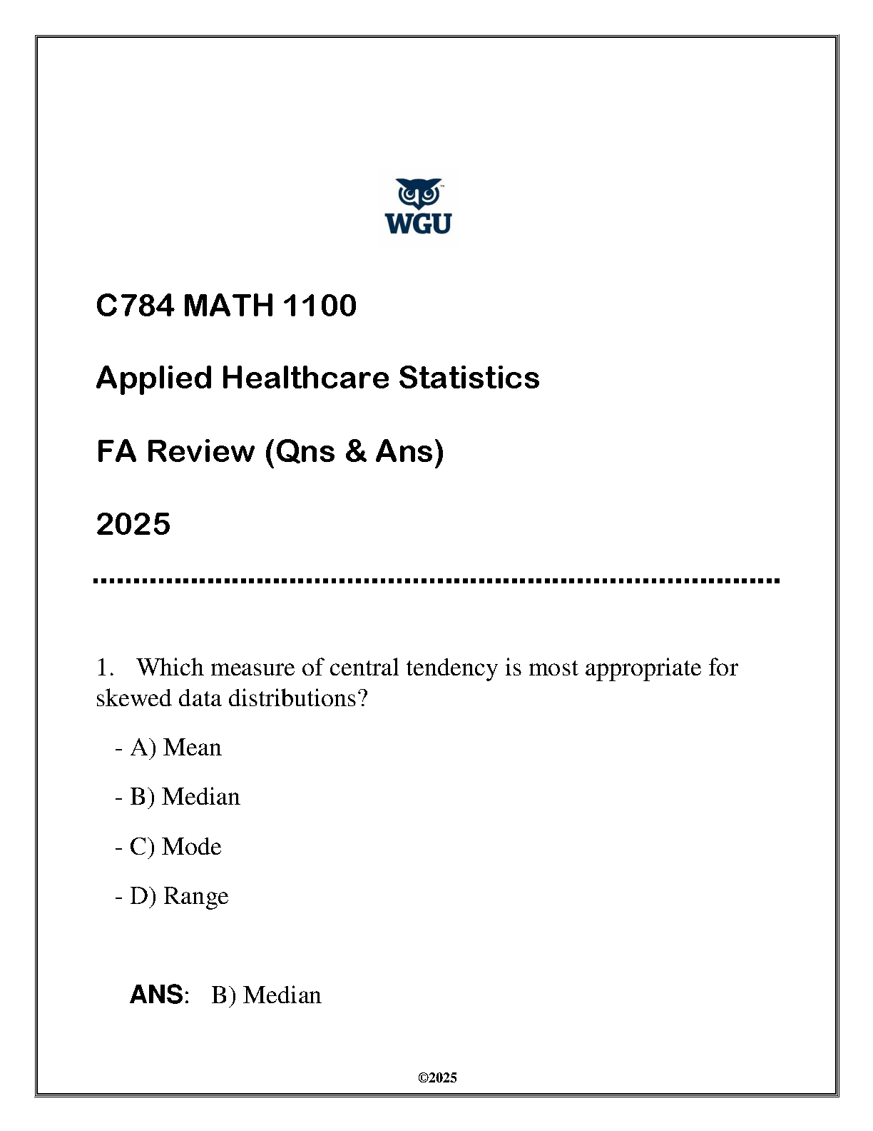 WGU MATH 1100 Applied Healthcare Statistics Exam Guide