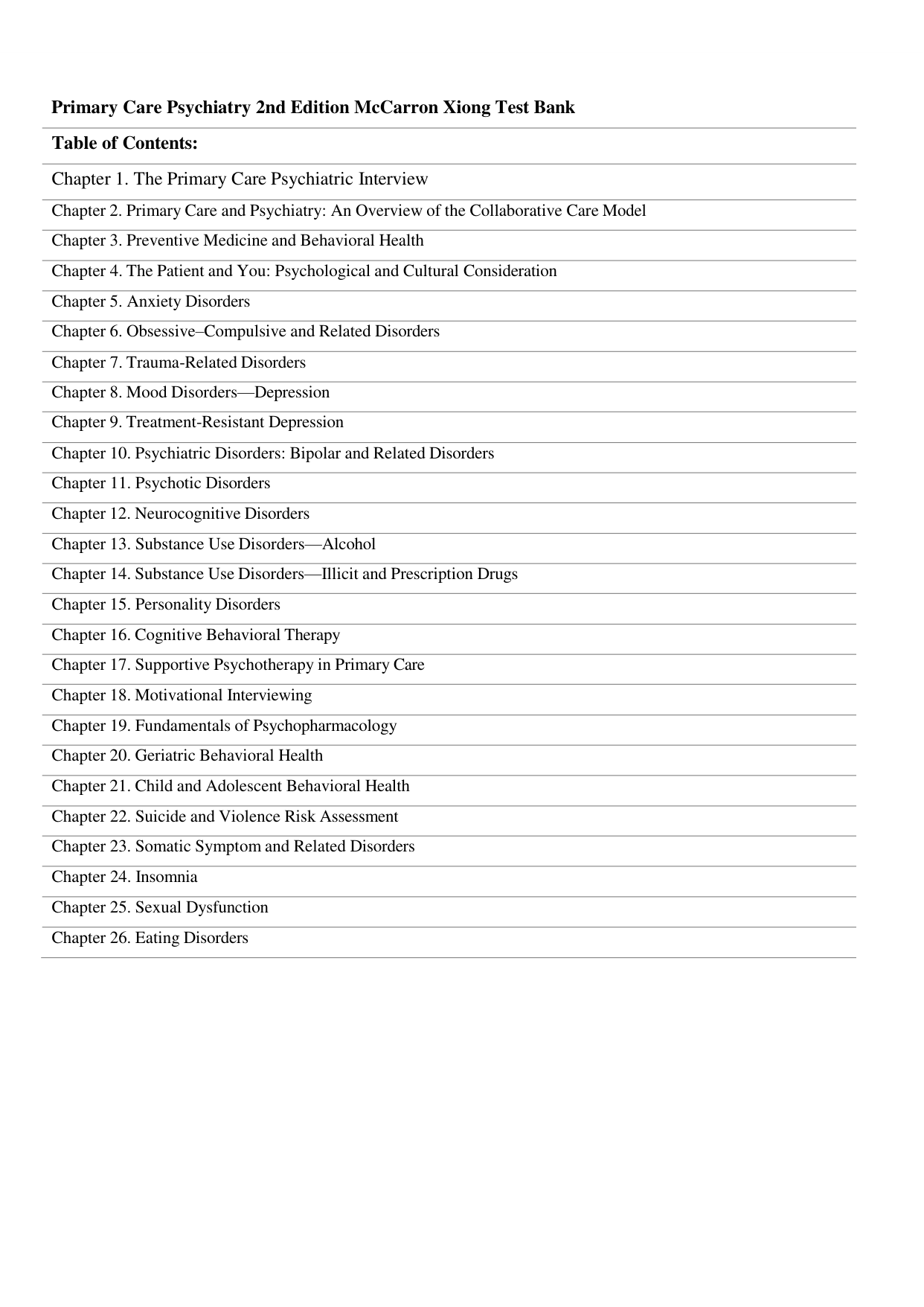 Primary Care Psychiatry 2nd Edition TEST BANK