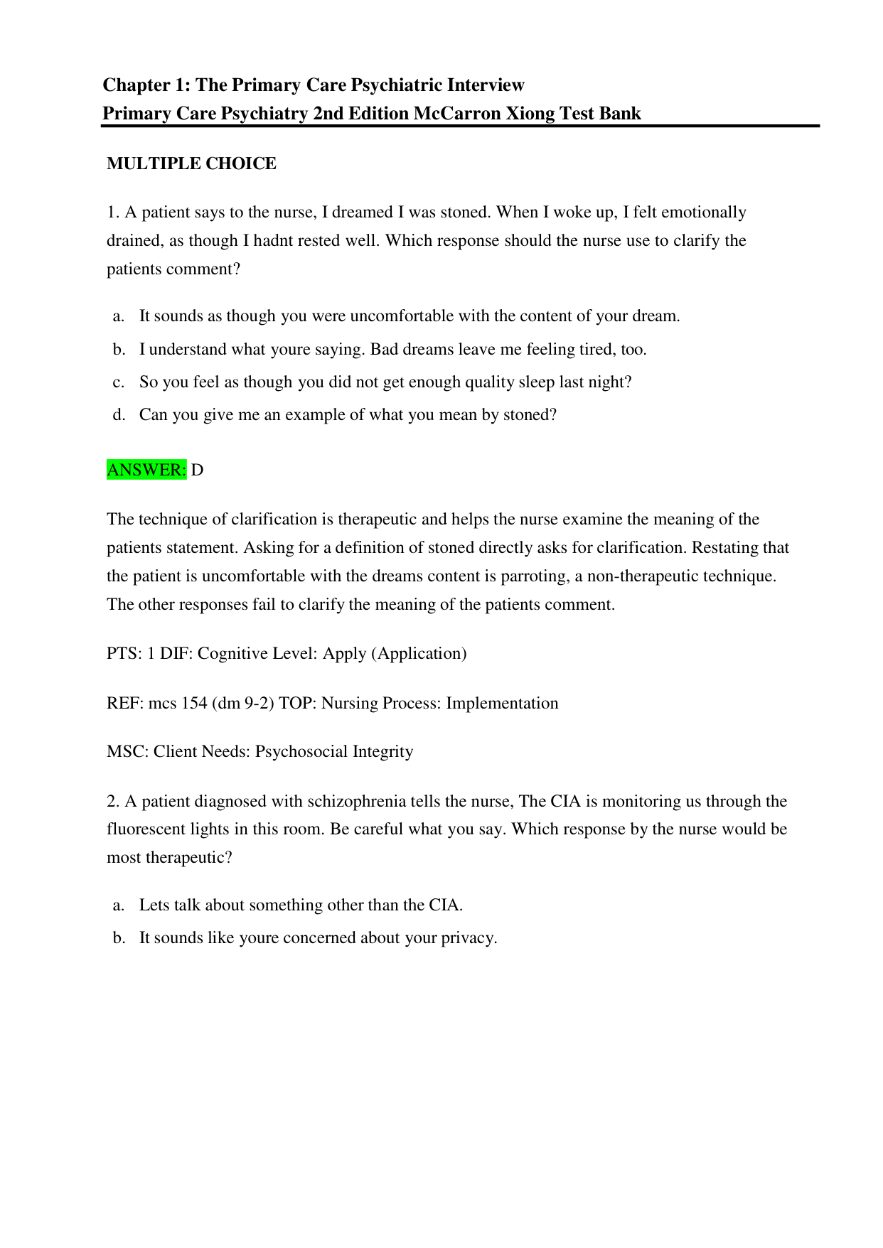 Primary Care Psychiatry 2nd Edition TEST BANK IMG-3
