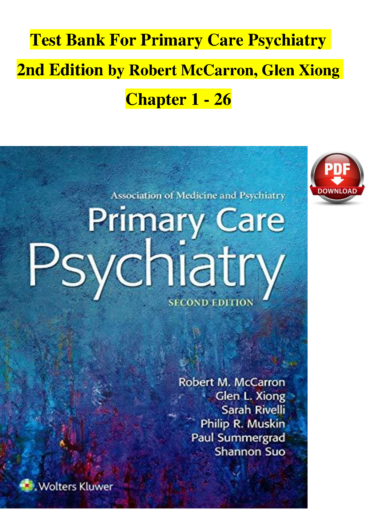 Primary Care Psychiatry 2nd Edition TEST BANK