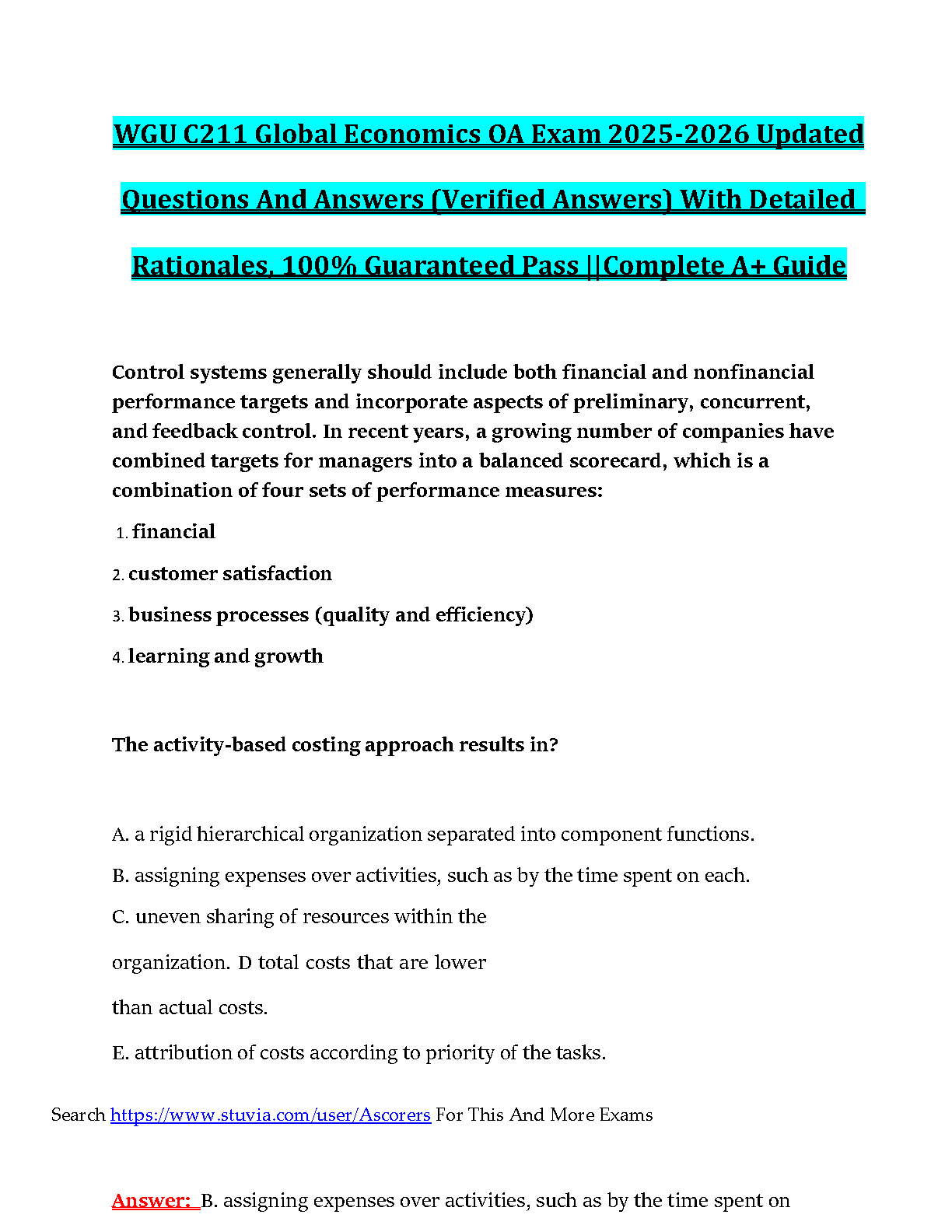 WGU C211 Global Economics OA Exam Test Bank 2025-2026