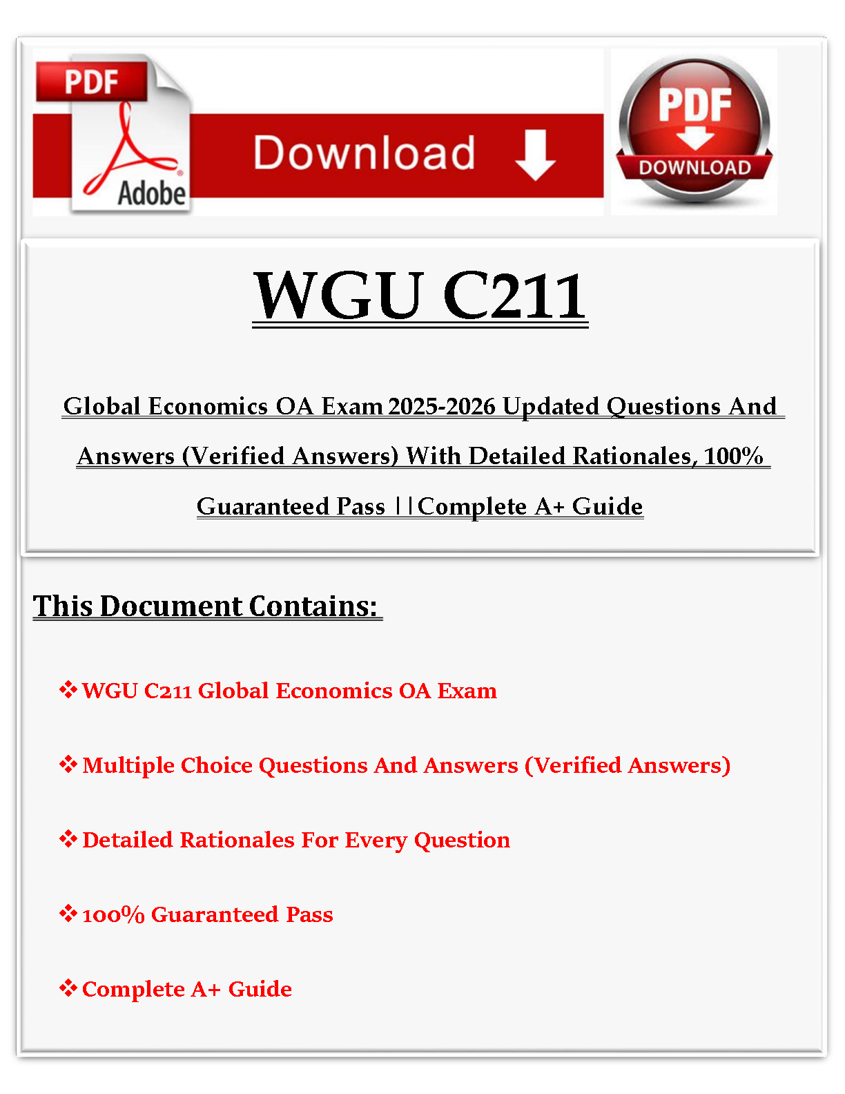 WGU C211 Global Economics OA Exam Test Bank 2025-2026