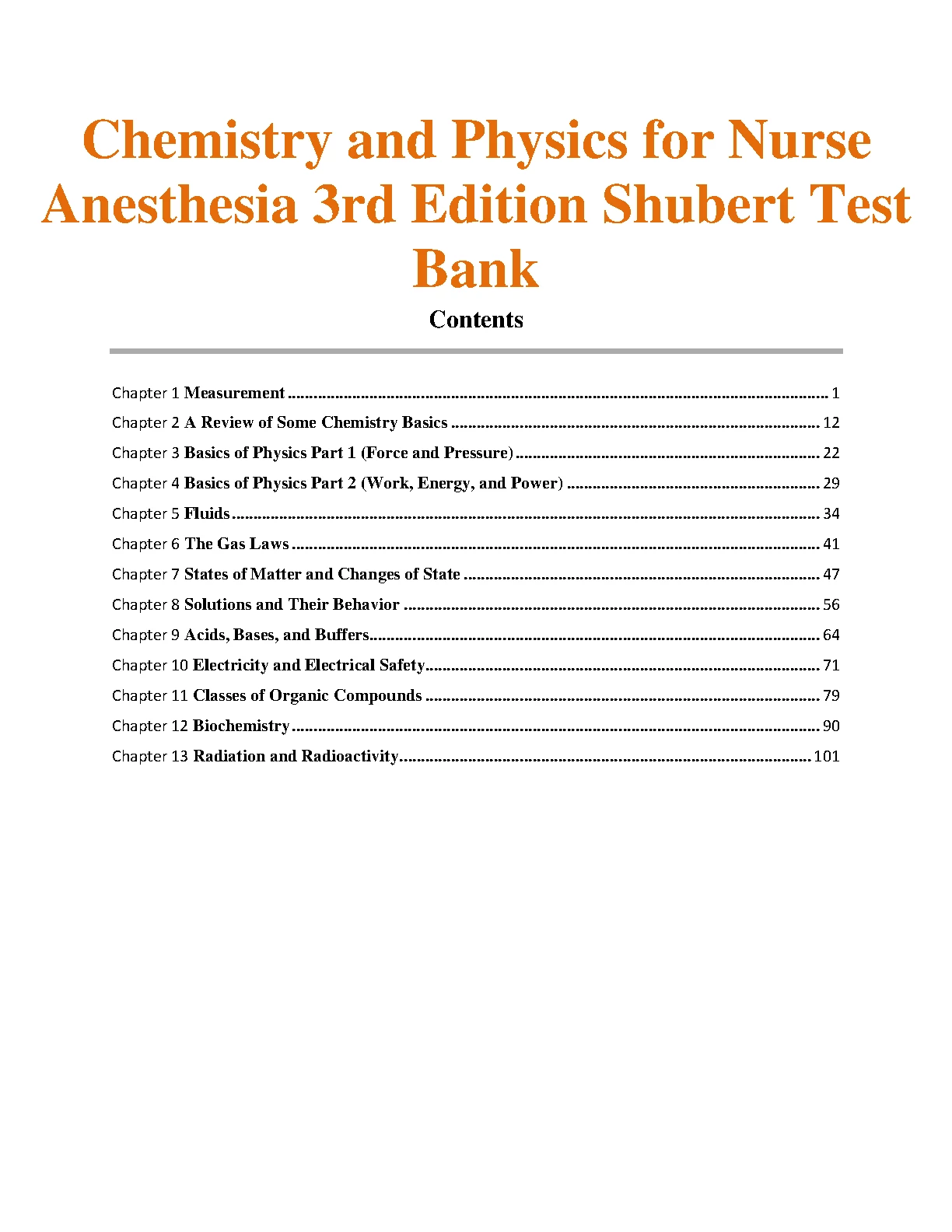 Shubert Nurse Anesthesia Chemistry Physics Test Bank 2026/27