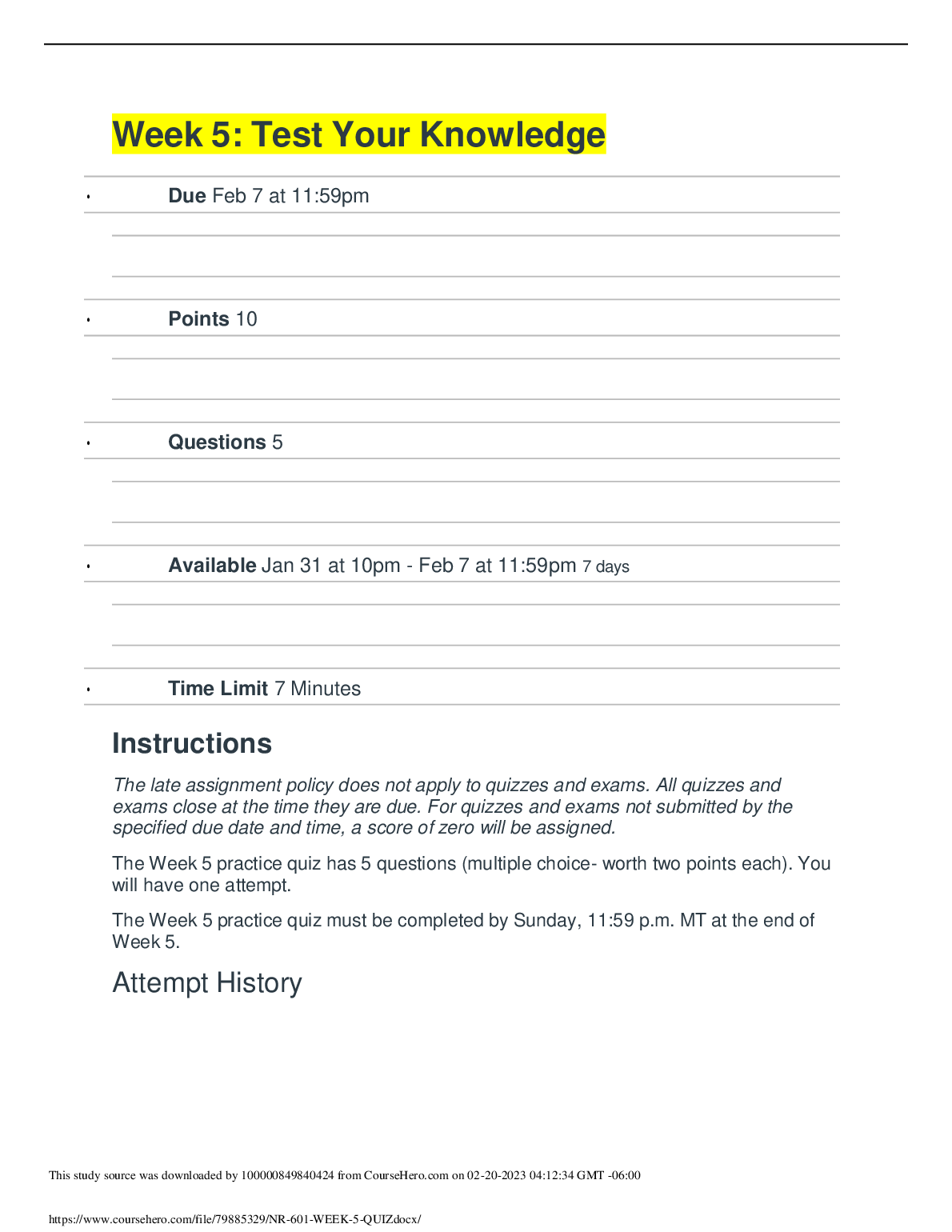 NR 601 Week 5 Quiz Test Your Knowledge