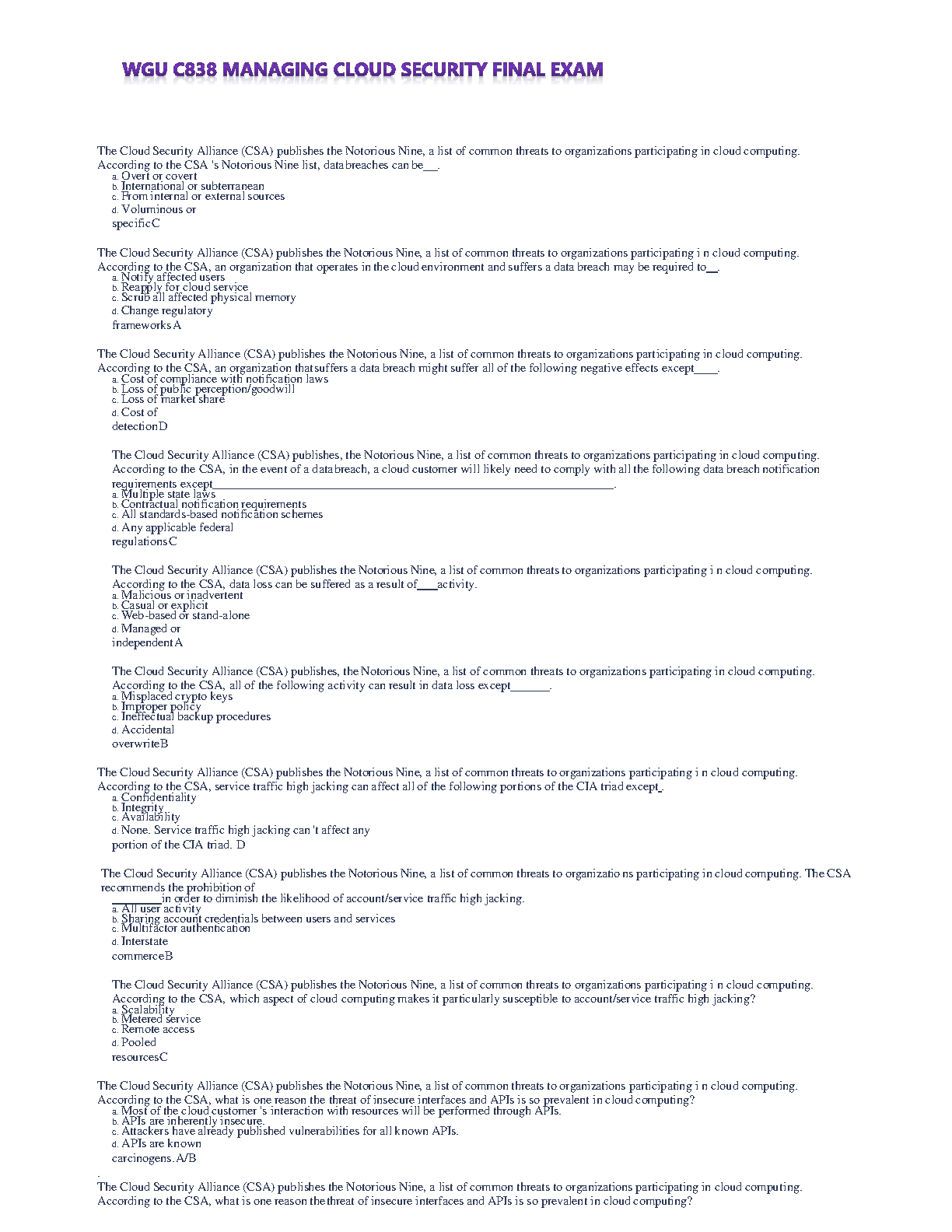 WGU C838 Managing Cloud Security Final Exam Q&A 2024-2025 IMG-3