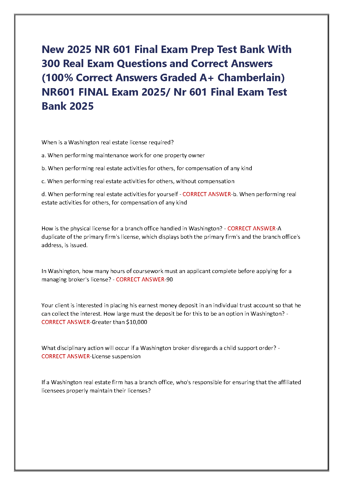 NR 601 Final Exam Test Bank 2025 | 300 Questions & Answers