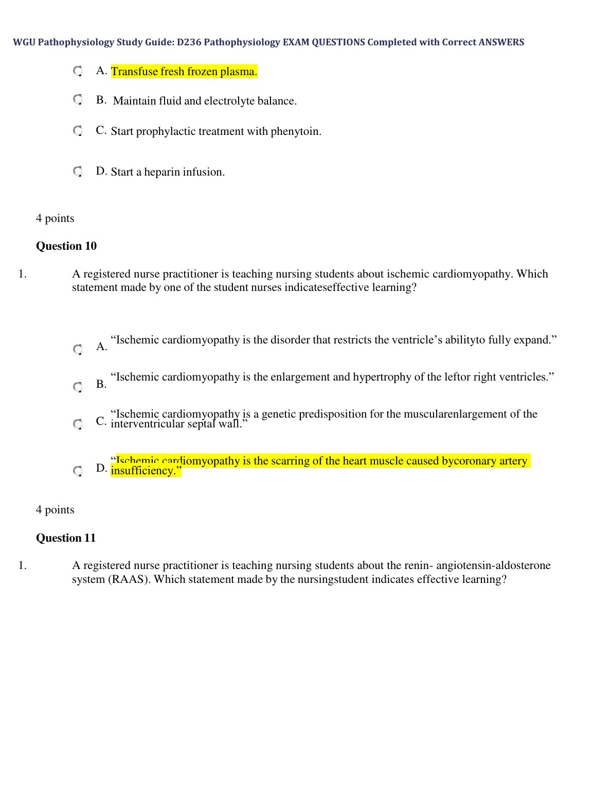 WGU D236 Pathophysiology Exam Questions and Answers 2024