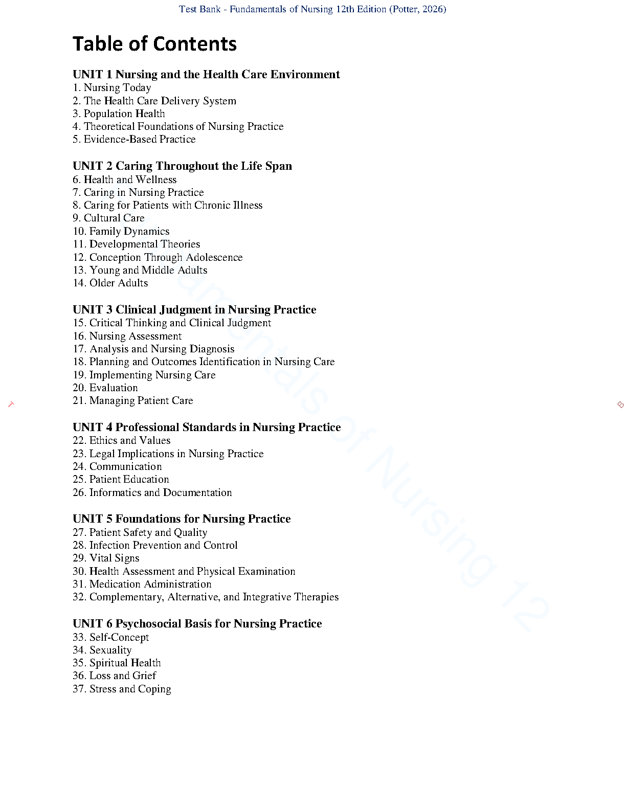 Nursing Fundamentals 12e Test Bank & Solutions NCLEX Prep