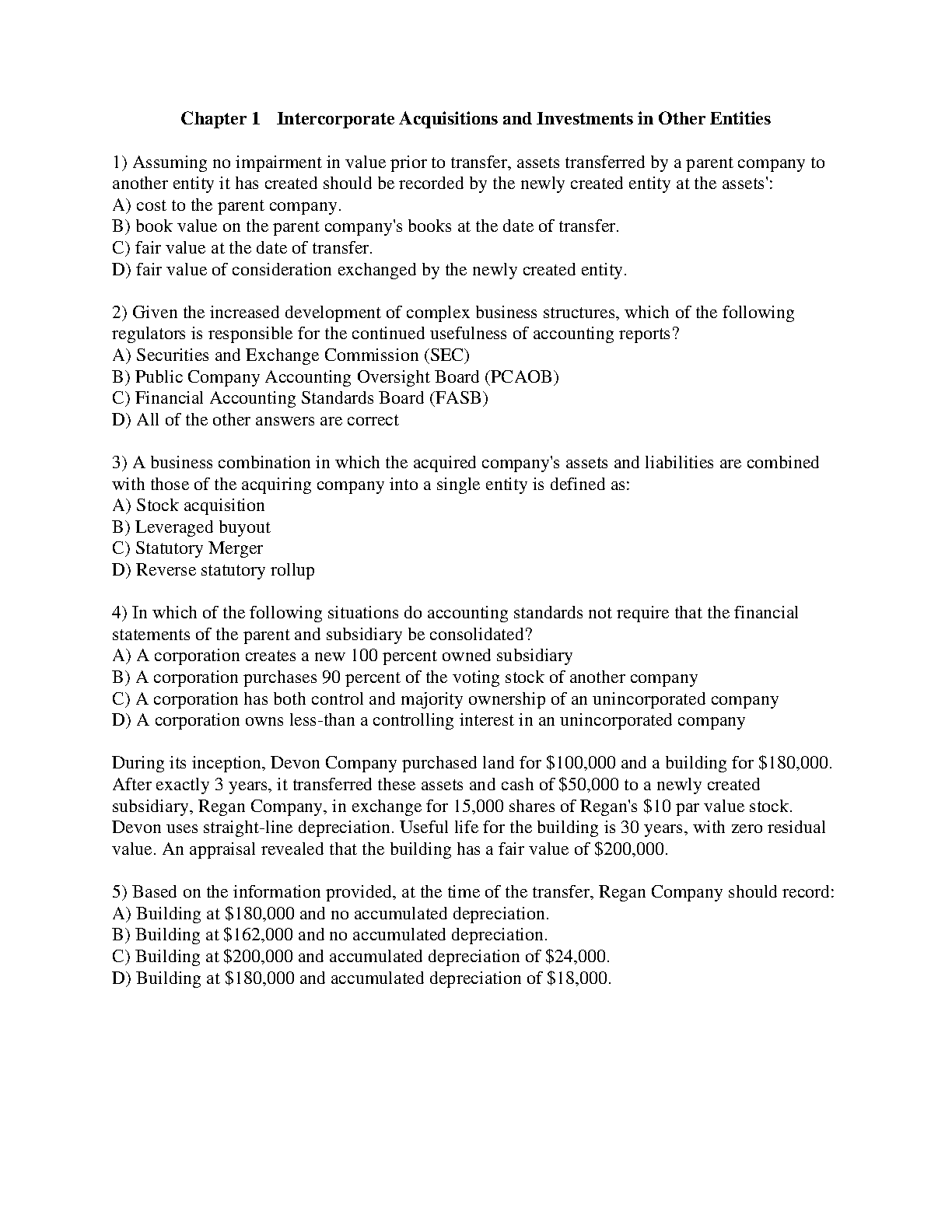 Advanced Fin Acctg 12e Test Bank Christennsen Cottrell Budd Ch 1