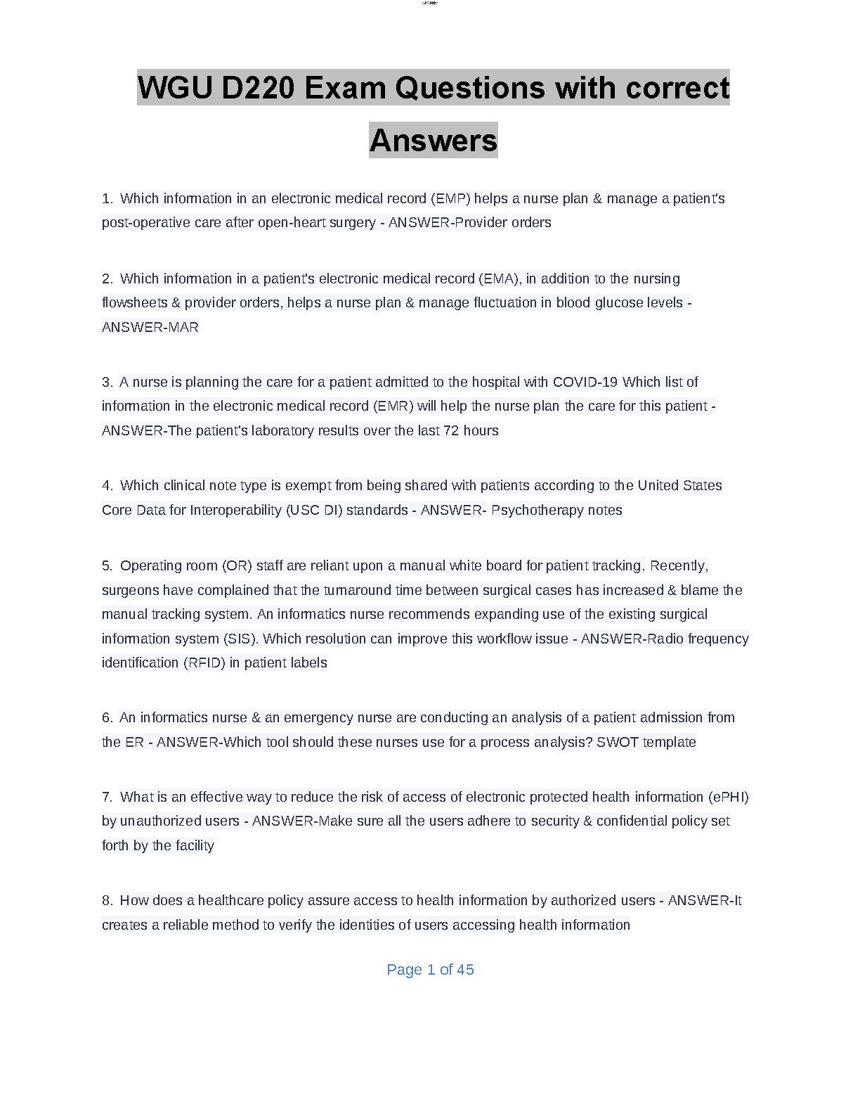 WGU D220 Exam Questions and Answers 2024-2025