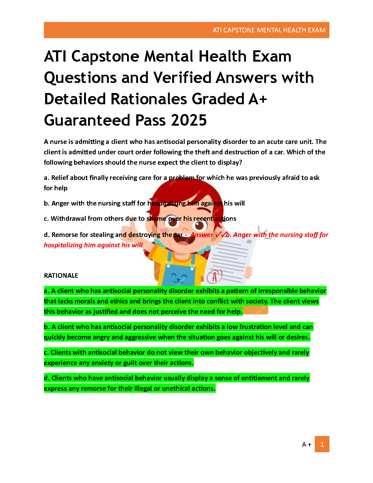 ATI Capstone Mental Health Questions & Answers 2026/27