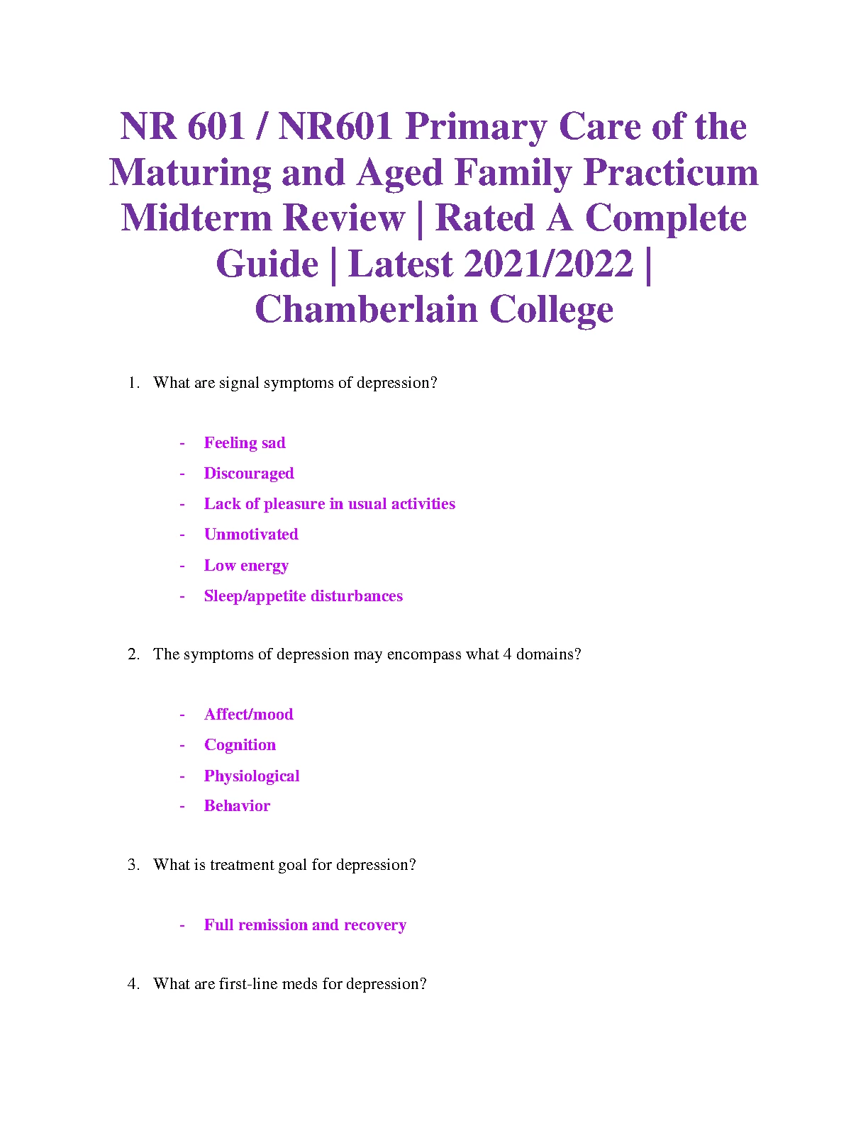 NR601 Midterm Review 2023 Nursing Depression SSRI Flashcards