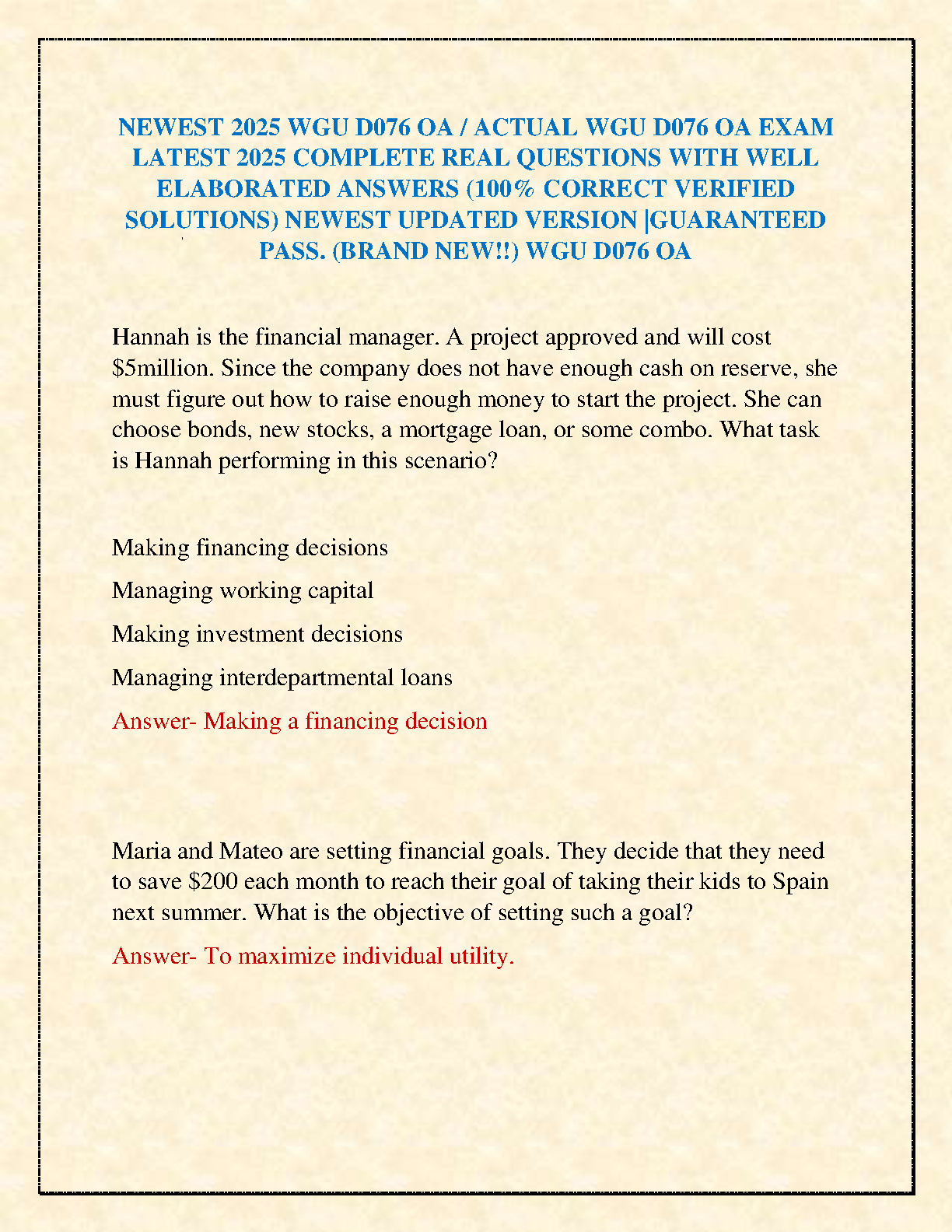 WGU D076 Finance Skills for Managers OA Exam Test Bank 2025 IMG-1
