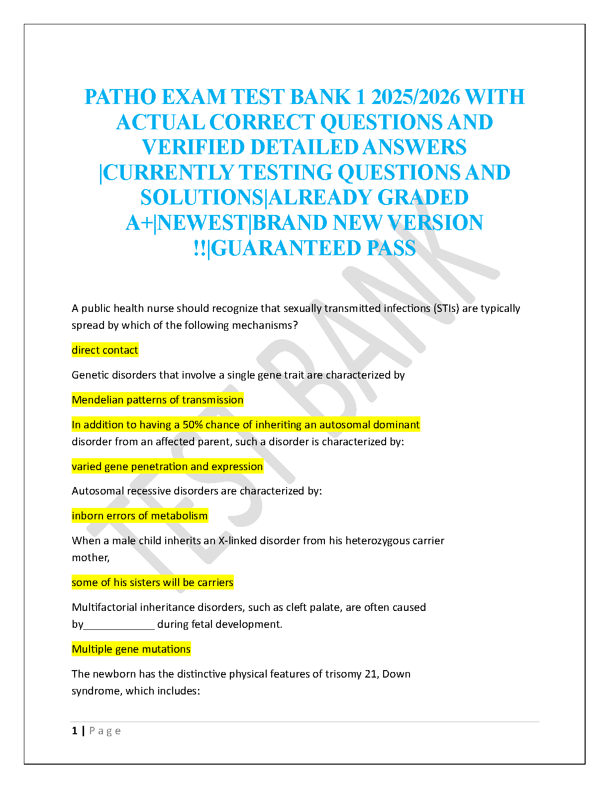Porth's Pathophysiology Test Bank 11th Ed 2026/27 Exam Prep IMG-1