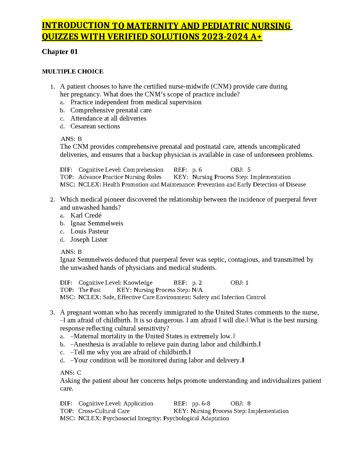 Maternity & Pediatric Nursing Quizzes with Solutions 2026/2027