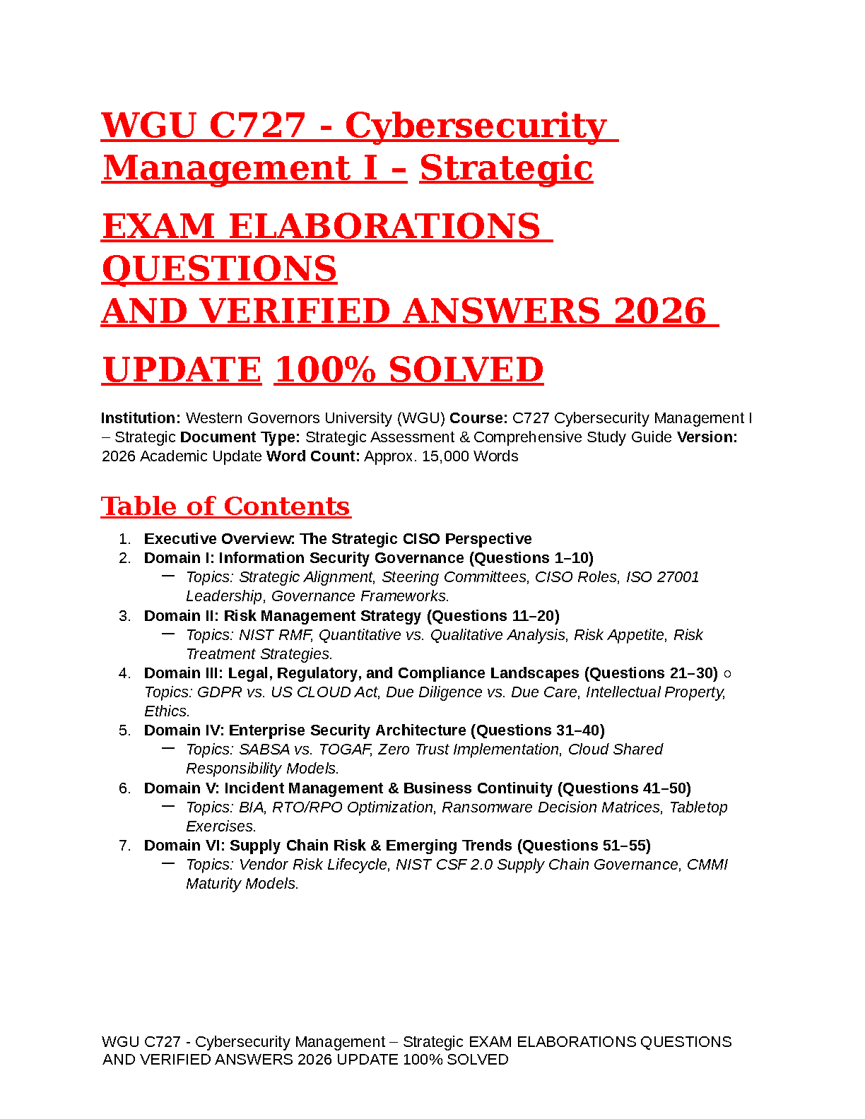 WGU C727 Cybersecurity Strategy Study Guide