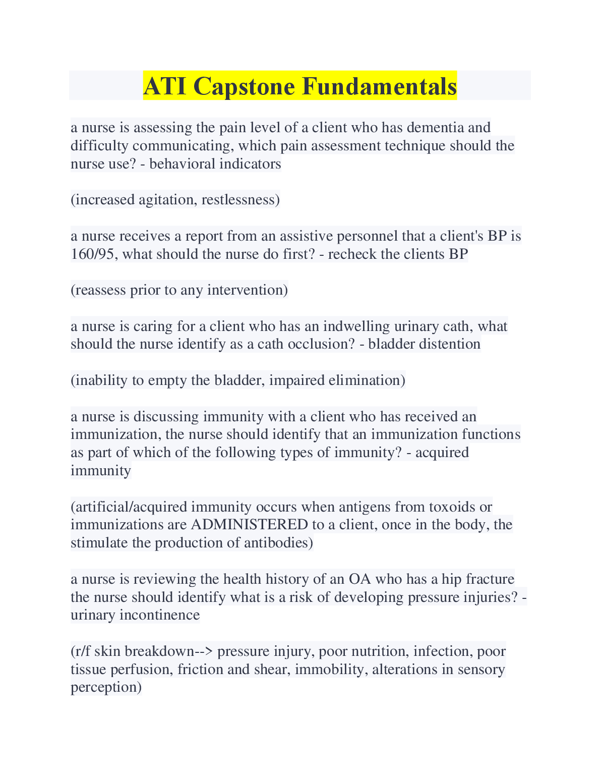ATI Capstone Fundamentals Q&A 2026/27