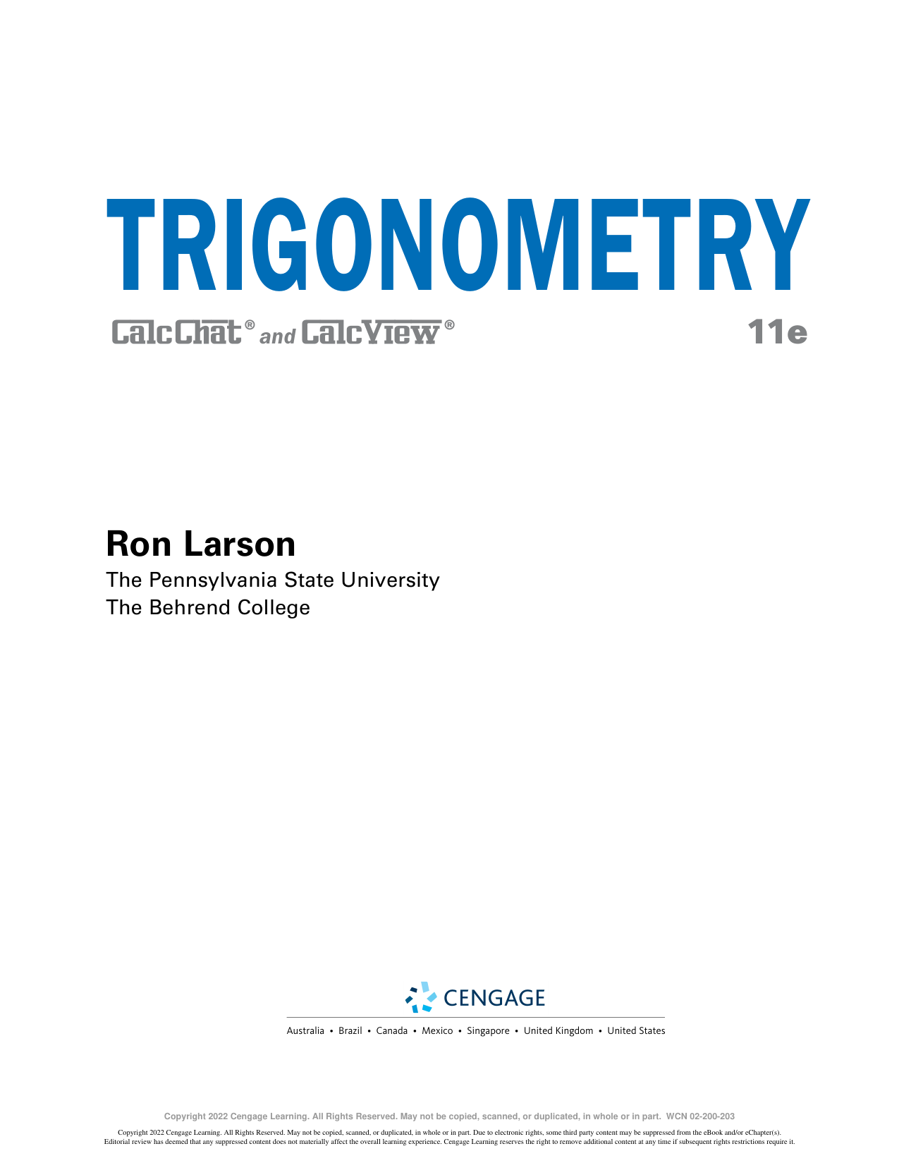 Trigonometry, 11th Edition