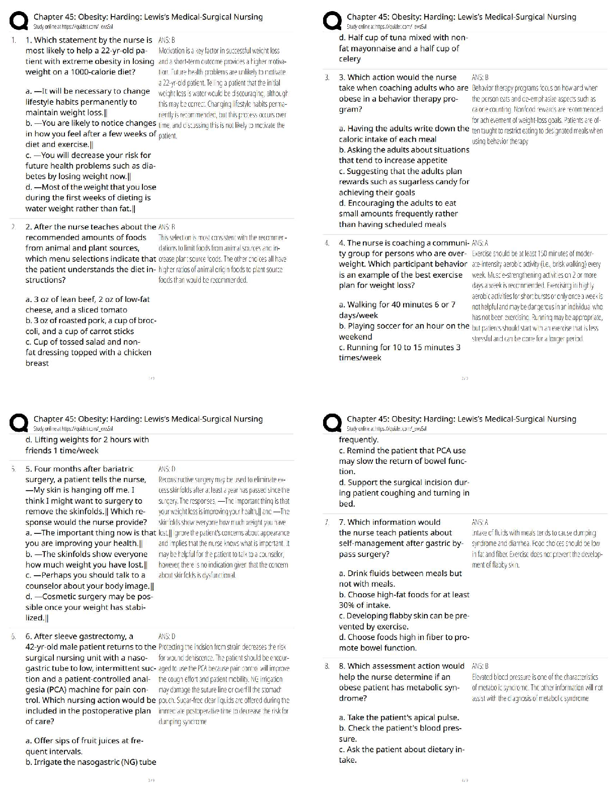 Lewis Med Surg Nursing Ch 45 Obesity Test Bank Questions Answers