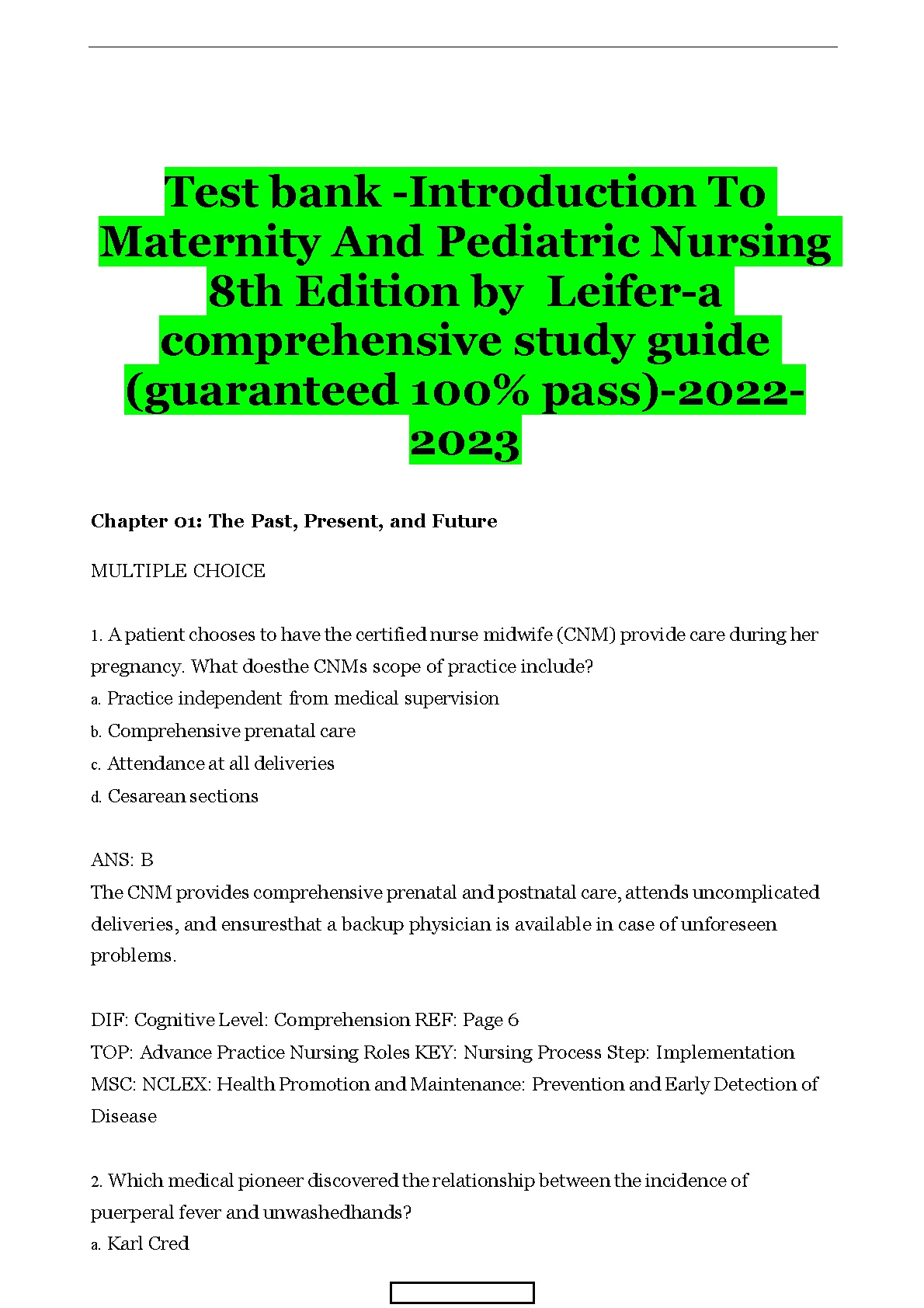 Leifer Maternity & Pediatric Nursing Test Bank 2026/27 IMG-1