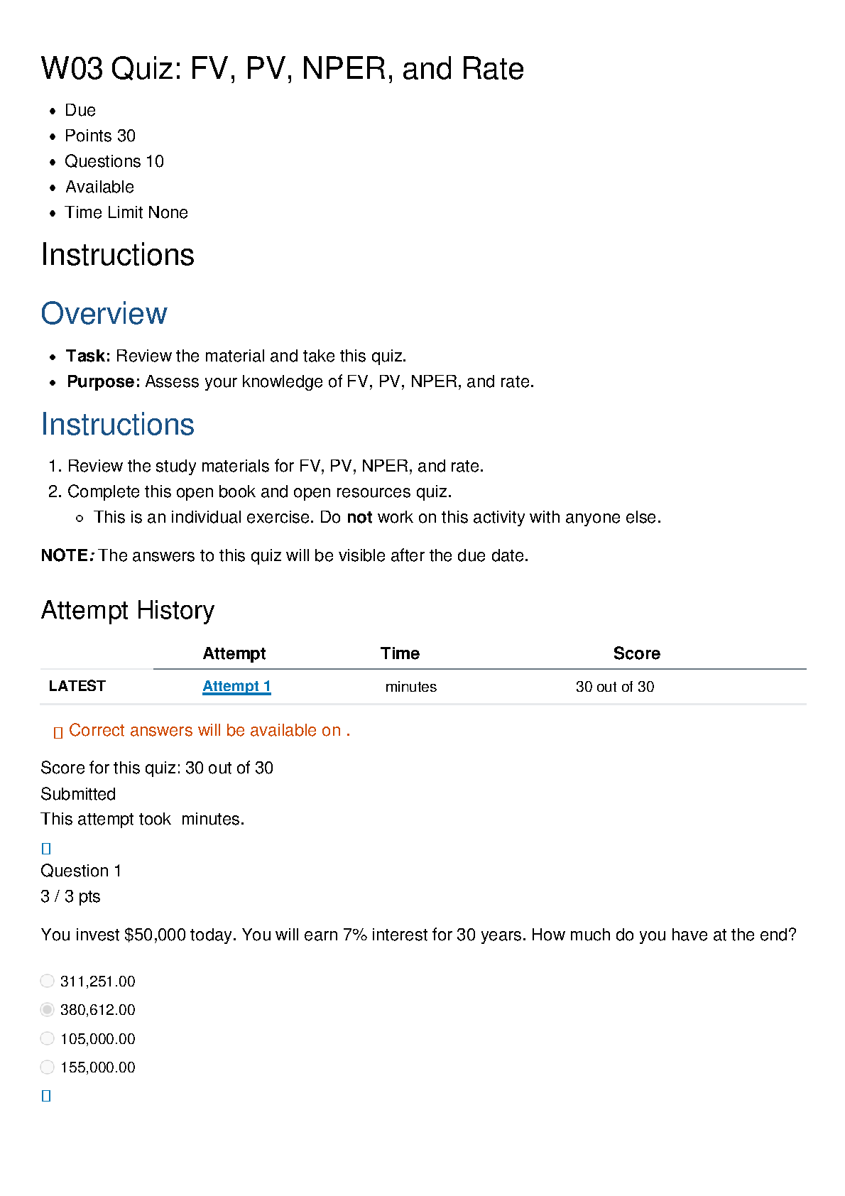 WGU C214 Wk 3 Quiz Answers: TVM, FV, PV | Corporate Finance