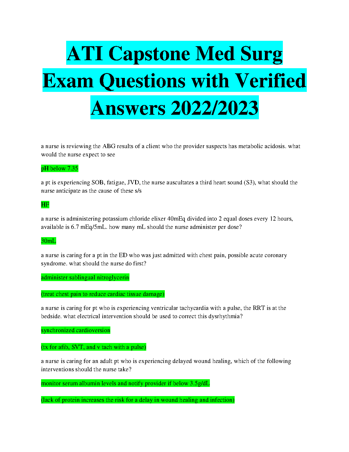 ATI Capstone Med-Surg Exam Practice Questions and Answers 2026/27