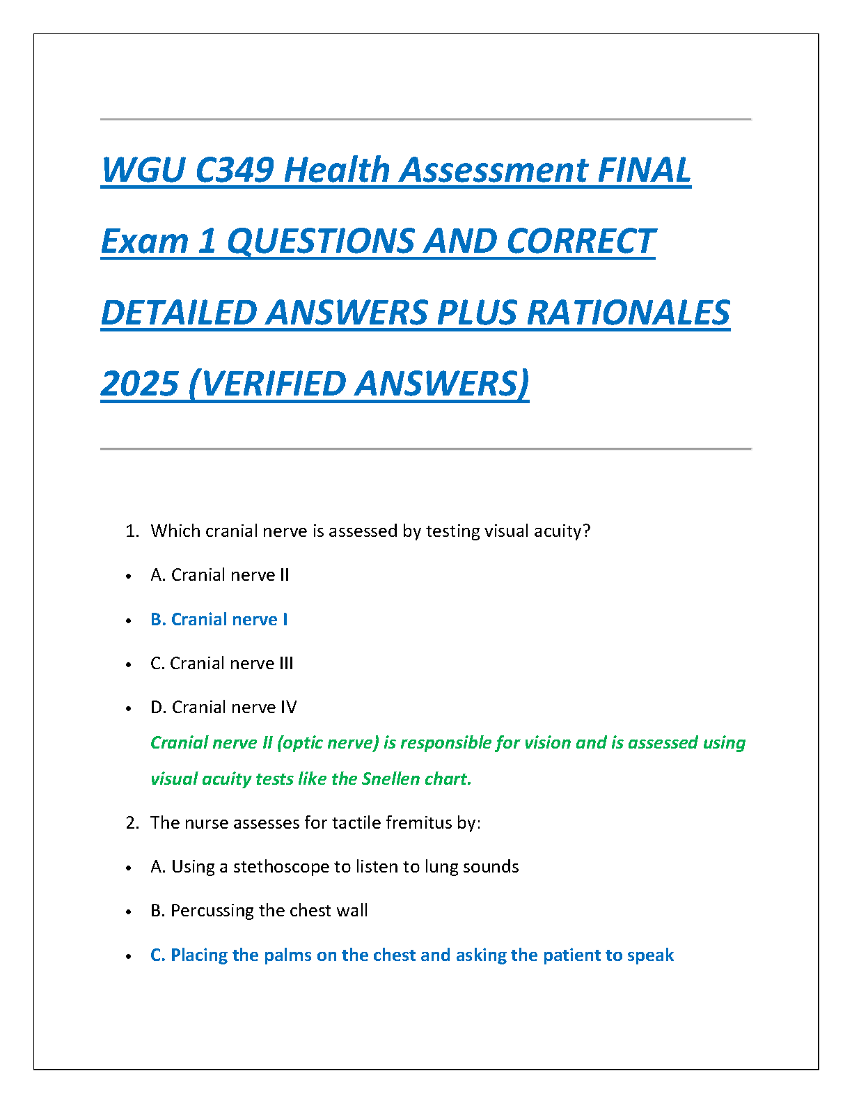 WGU C349 Health Assessment Test Bank 2025 Solutions