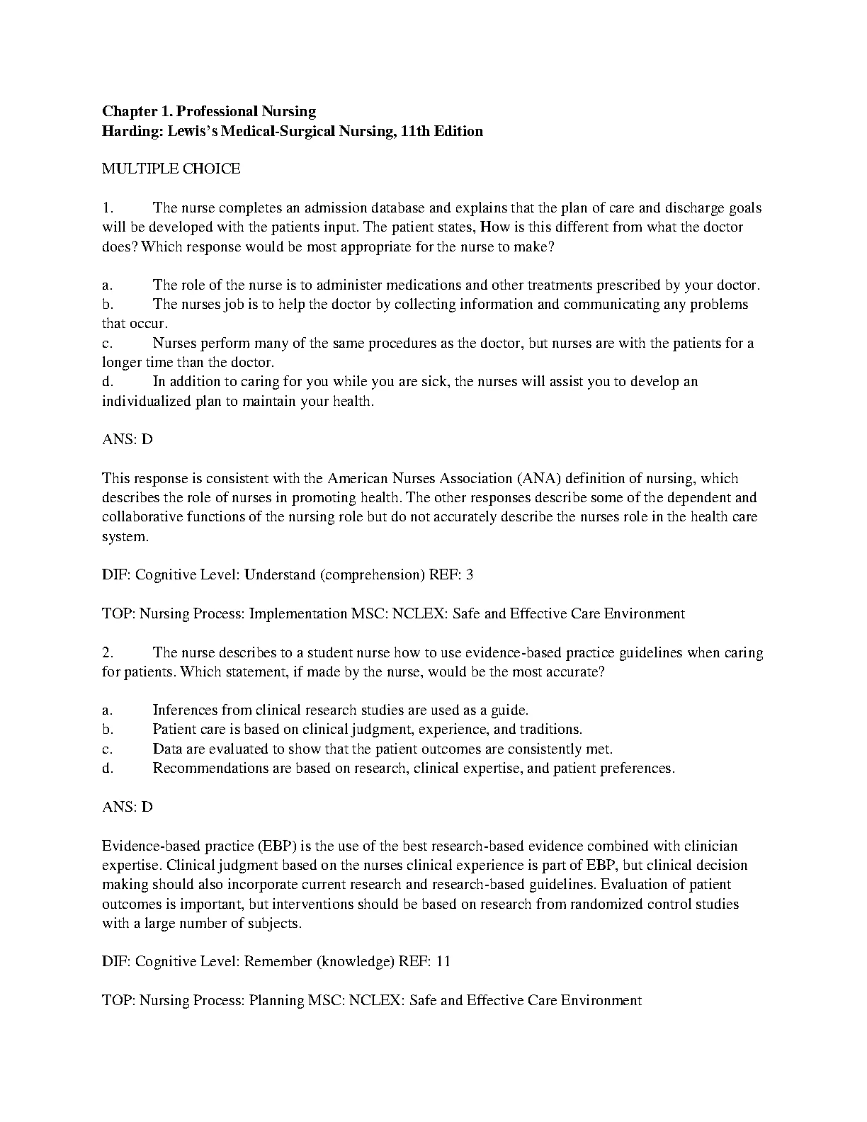 Lewis Med-Surg Nursing 11e Test Bank 2026/27 NCLEX Prep