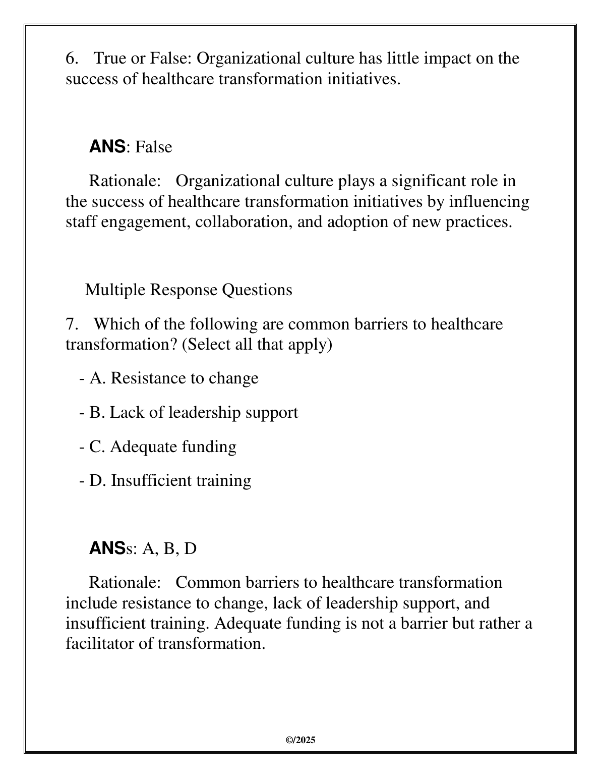 NURS 3630 Test Bank 2025 Organizational Systems Nursing OA IMG-1