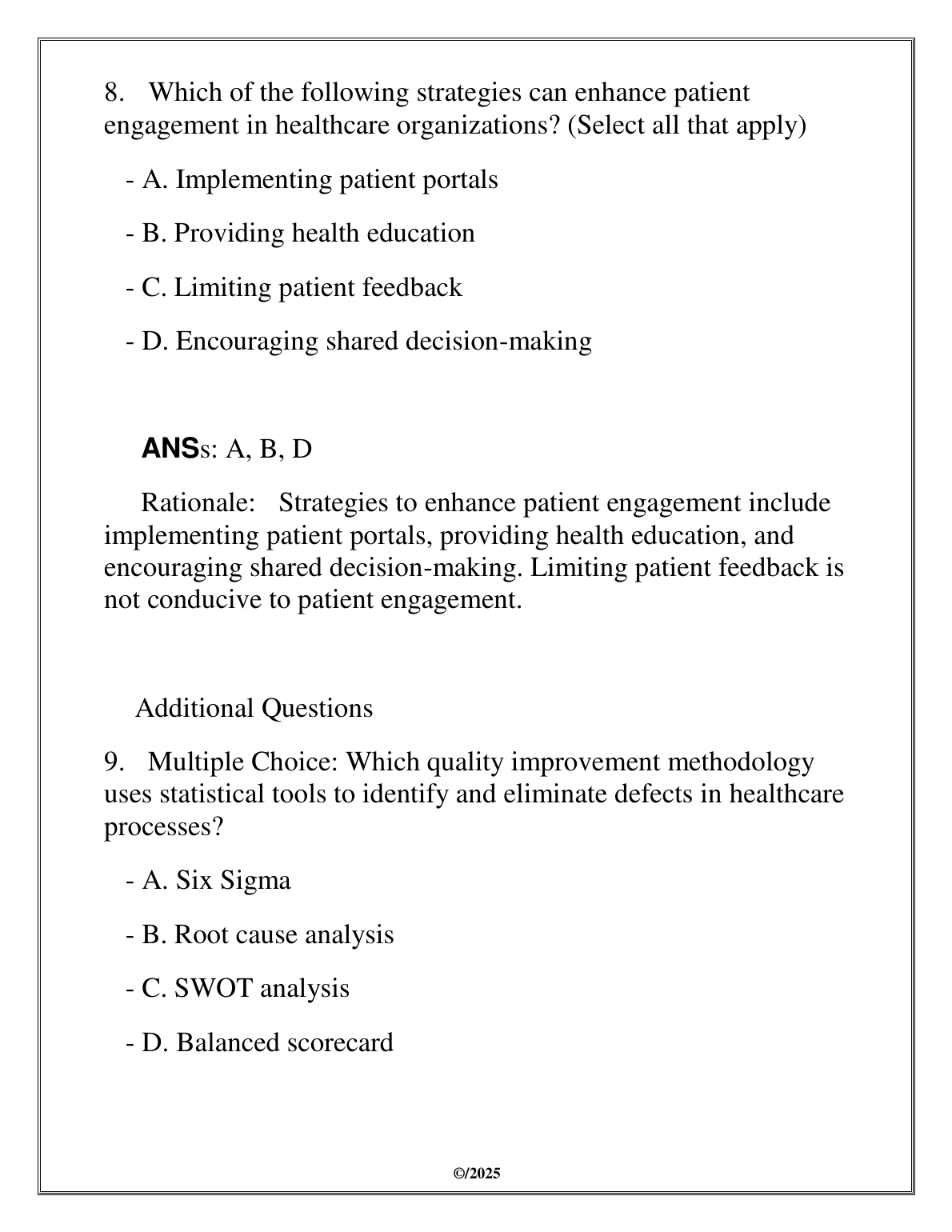 NURS 3630 Test Bank 2025 Organizational Systems Nursing OA