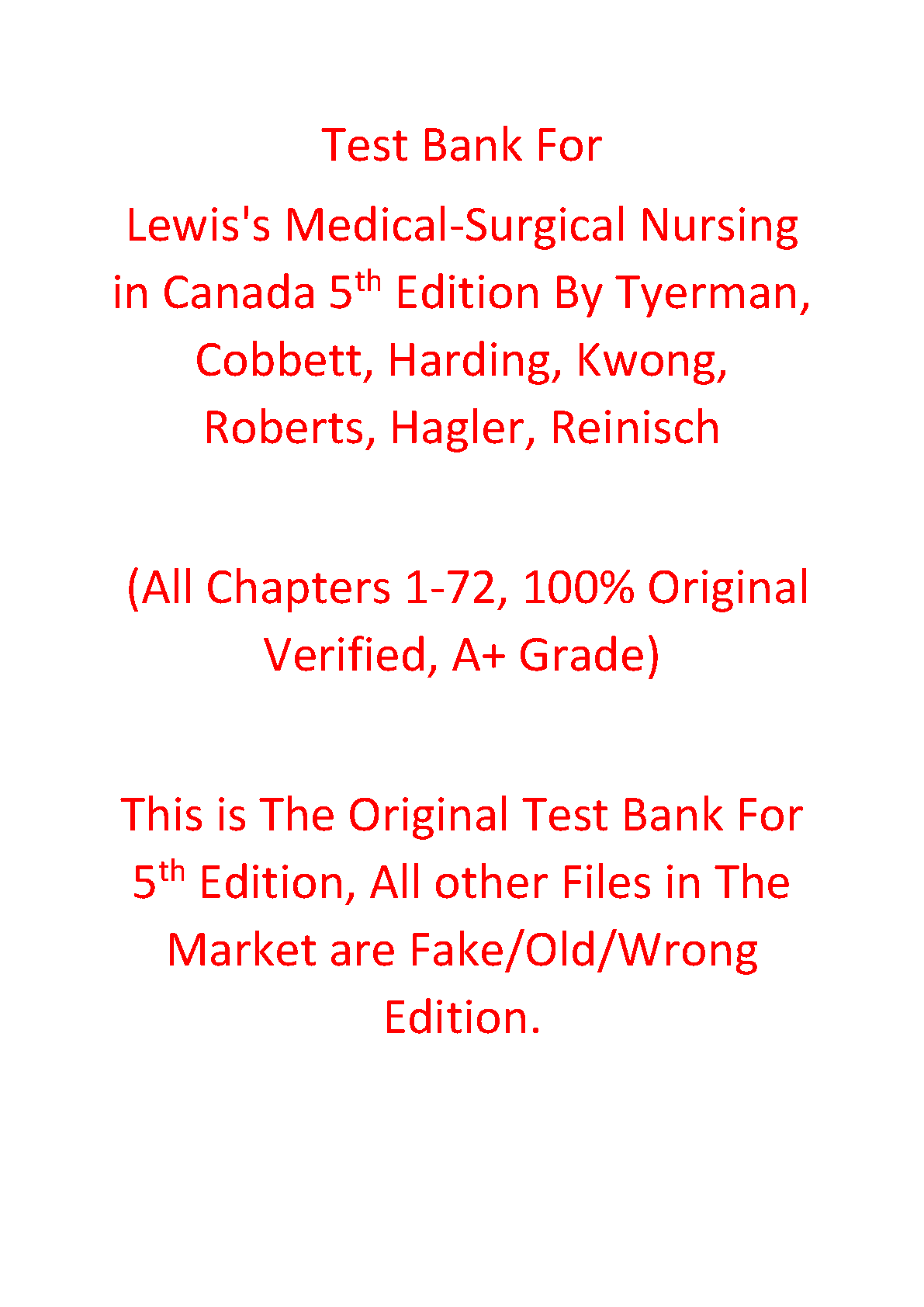 Lewis Med Surg Nursing Canada 5e Test Bank 2026/27 IMG-1
