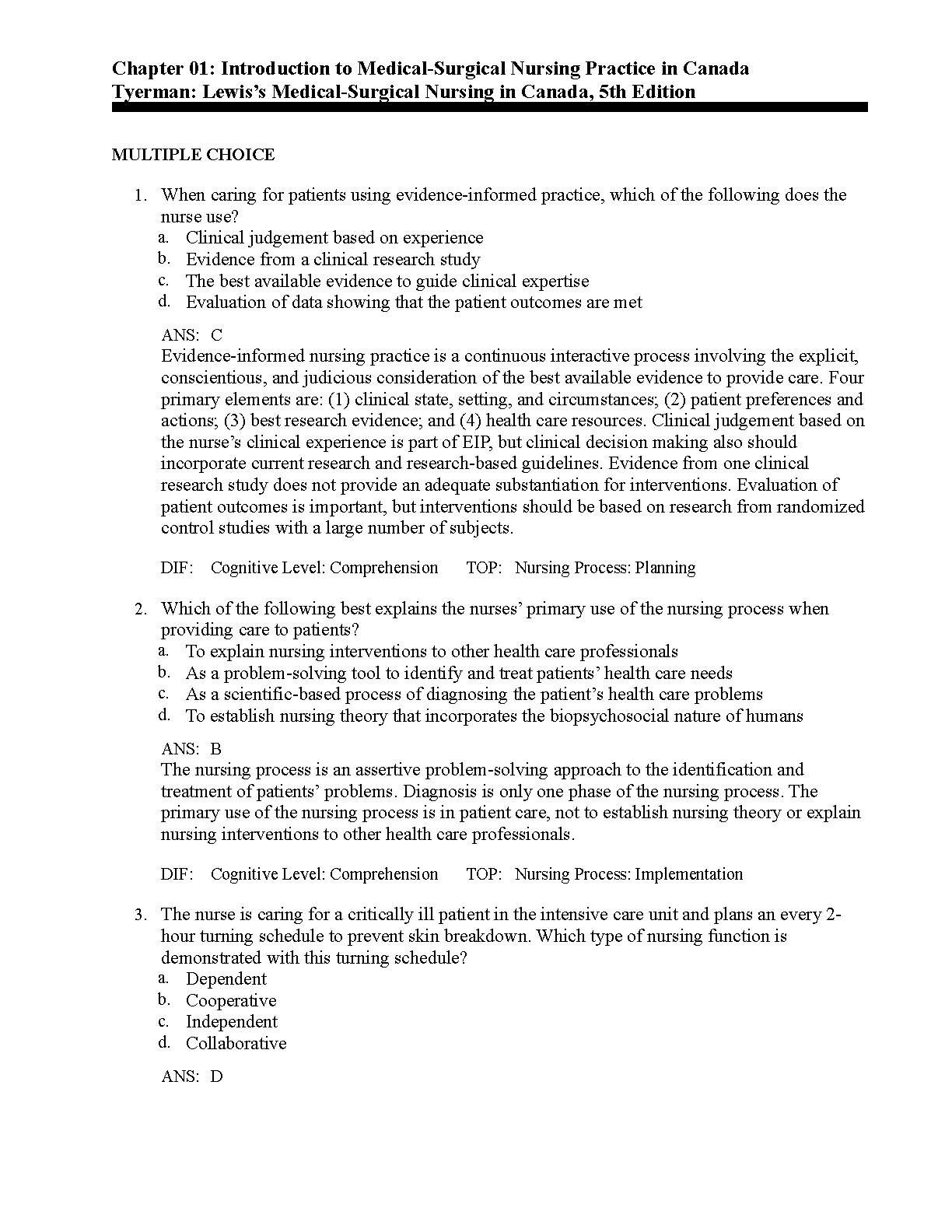 Lewis Med Surg Nursing Canada 5e Test Bank 2026/27