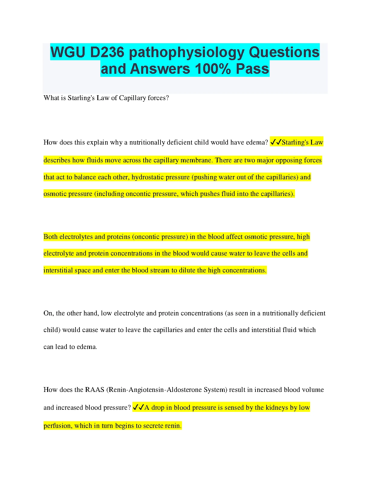 WGU D236 Pathophysiology Q&A Study Guide 2025