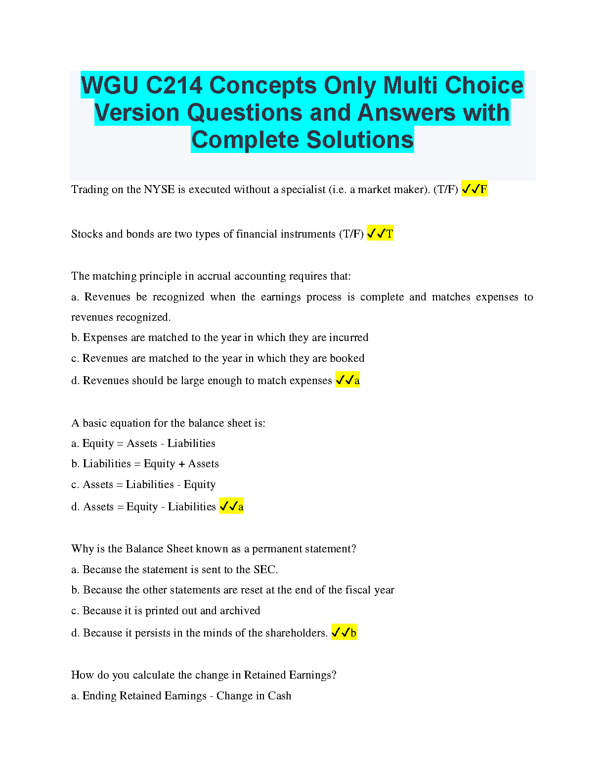 WGU C214 Multiple Choice Exam Prep Guide & Answer Key 2025