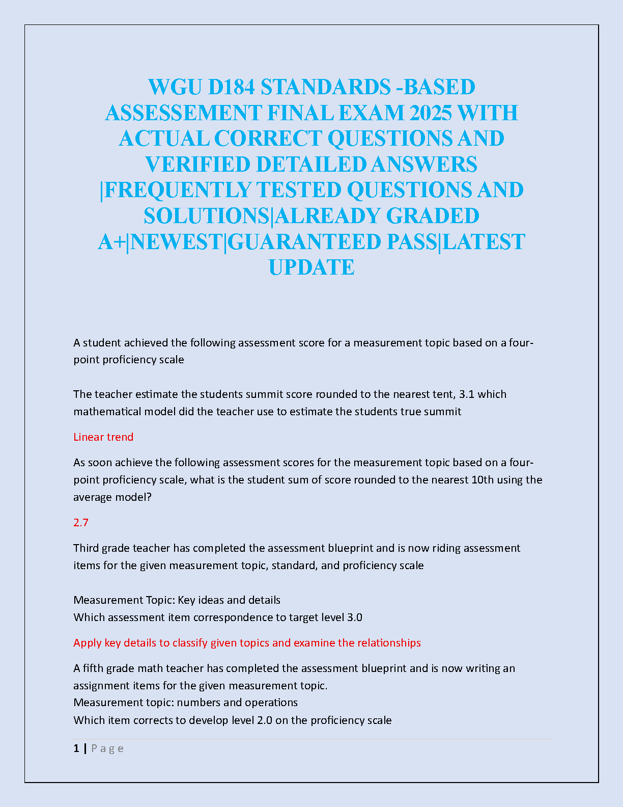 WGU D184 Standards-Based Assessment 2025 Test Bank with Answers IMG-1