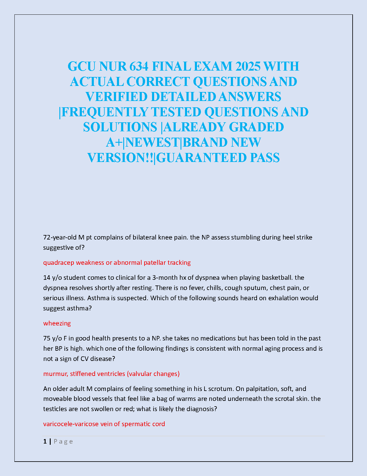NUR 634 Final Exam Guide 2026/27: Verified Answers & Solutions IMG-1
