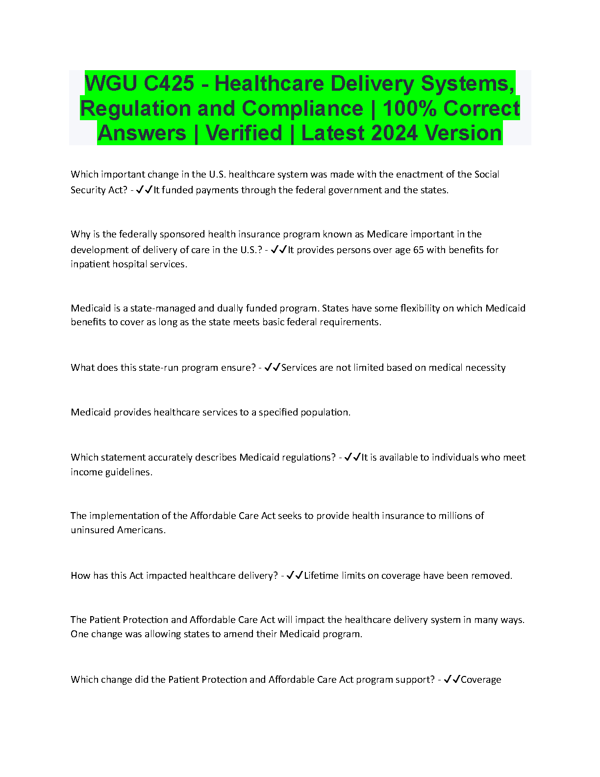 WGU C425 Healthcare Delivery Systems Regulation Compliance IMG-1