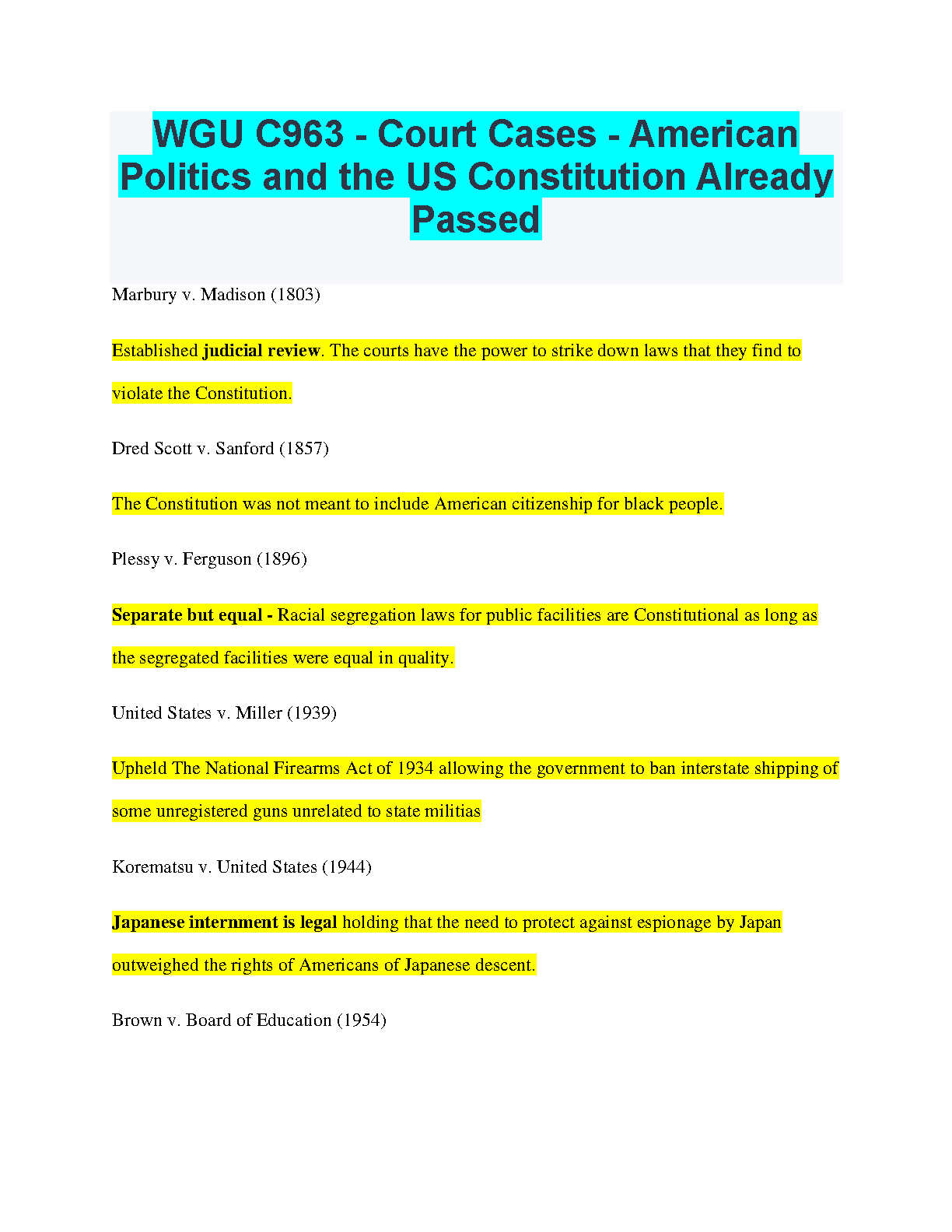 WGU C963 Court Cases Study Guide for US Constitution Exams IMG-1