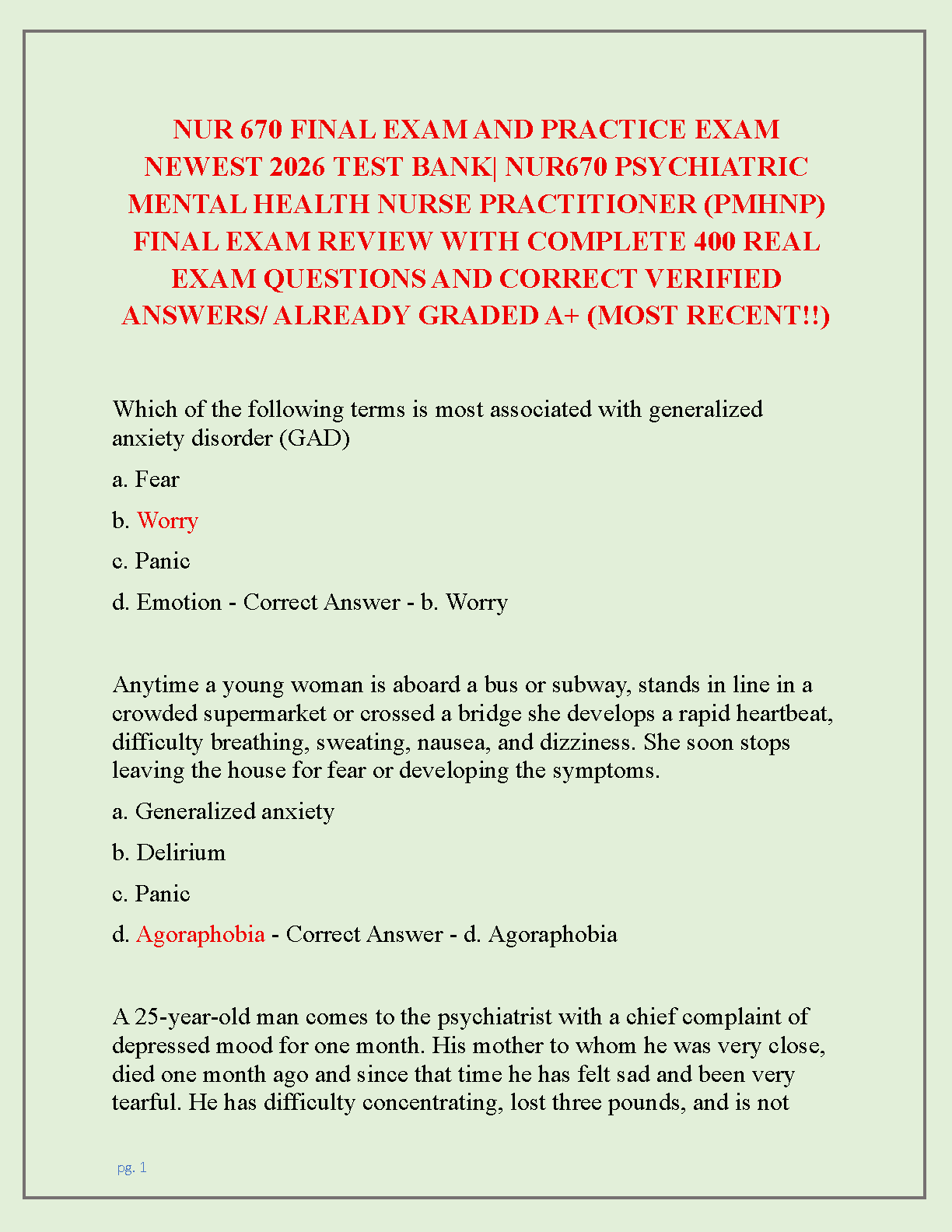 NUR 670 PMHNP Test Bank with Verified Answers IMG-1