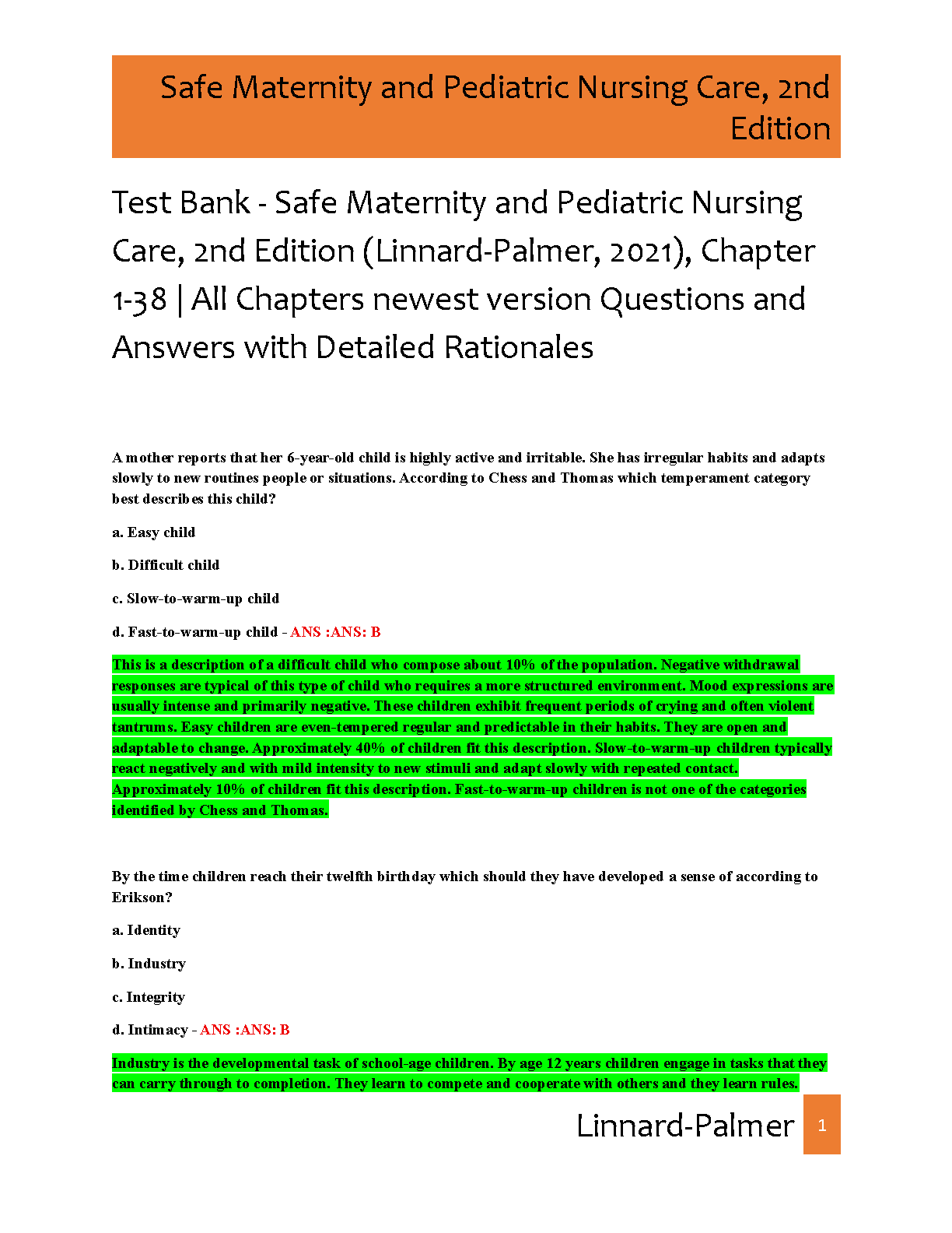 Safe Maternity Pediatric Nursing Test Bank 2026/27 IMG-1