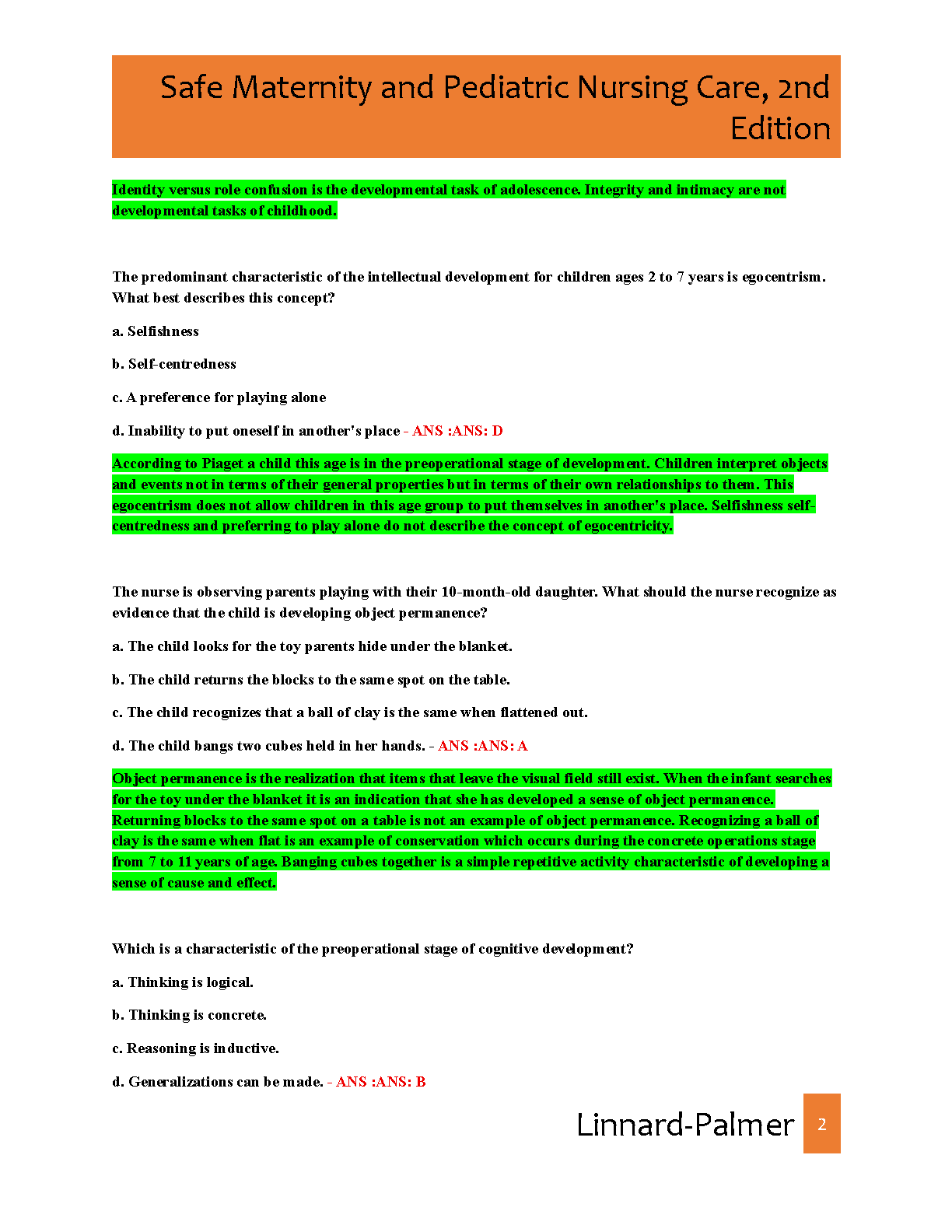 Safe Maternity Pediatric Nursing Test Bank 2026/27