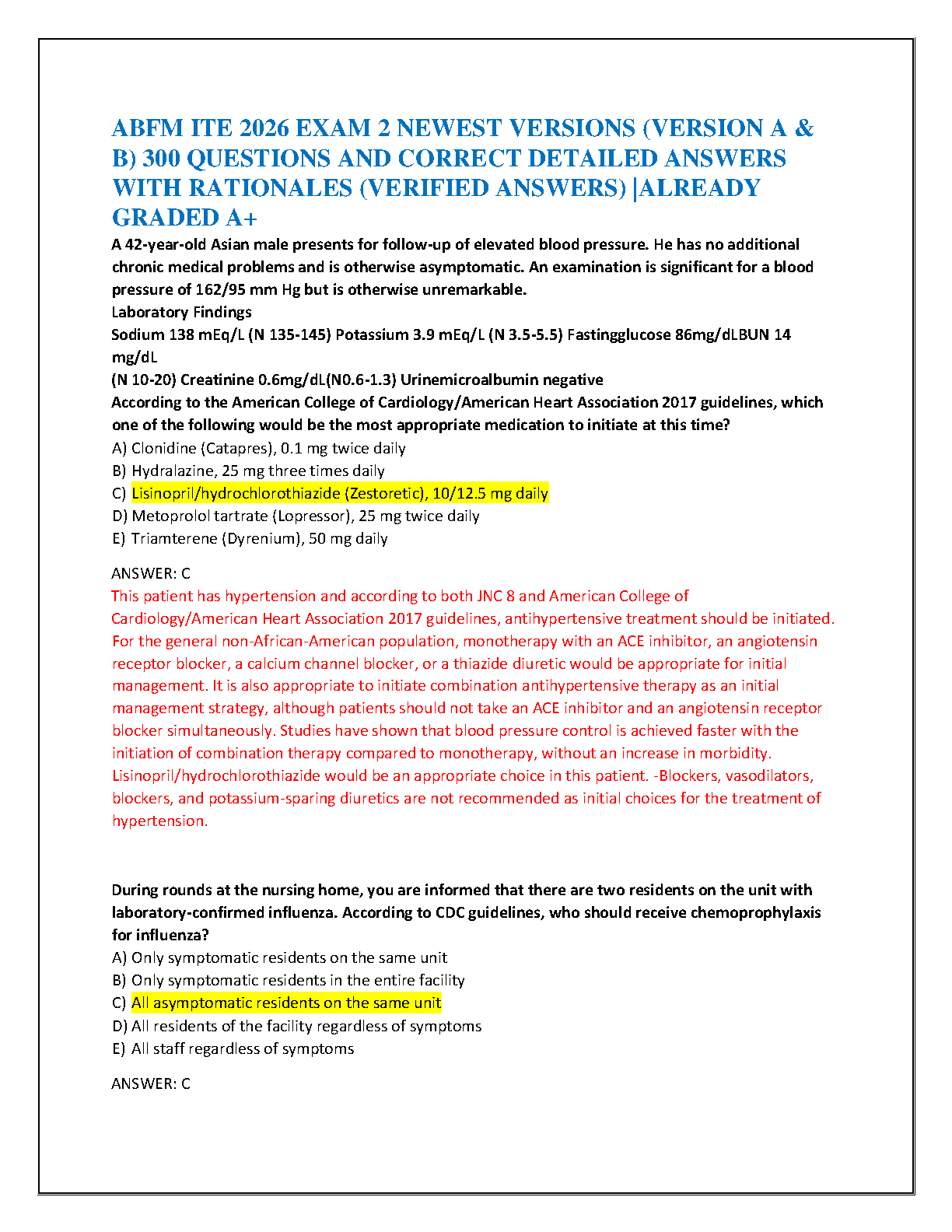 ABFM ITE 2026 Question Bank Versions A and B