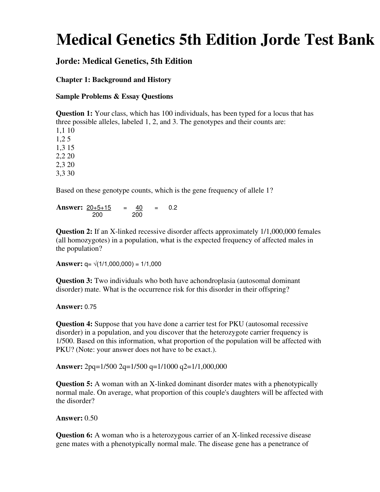 Medical Genetics, 5th Edition Test Bank